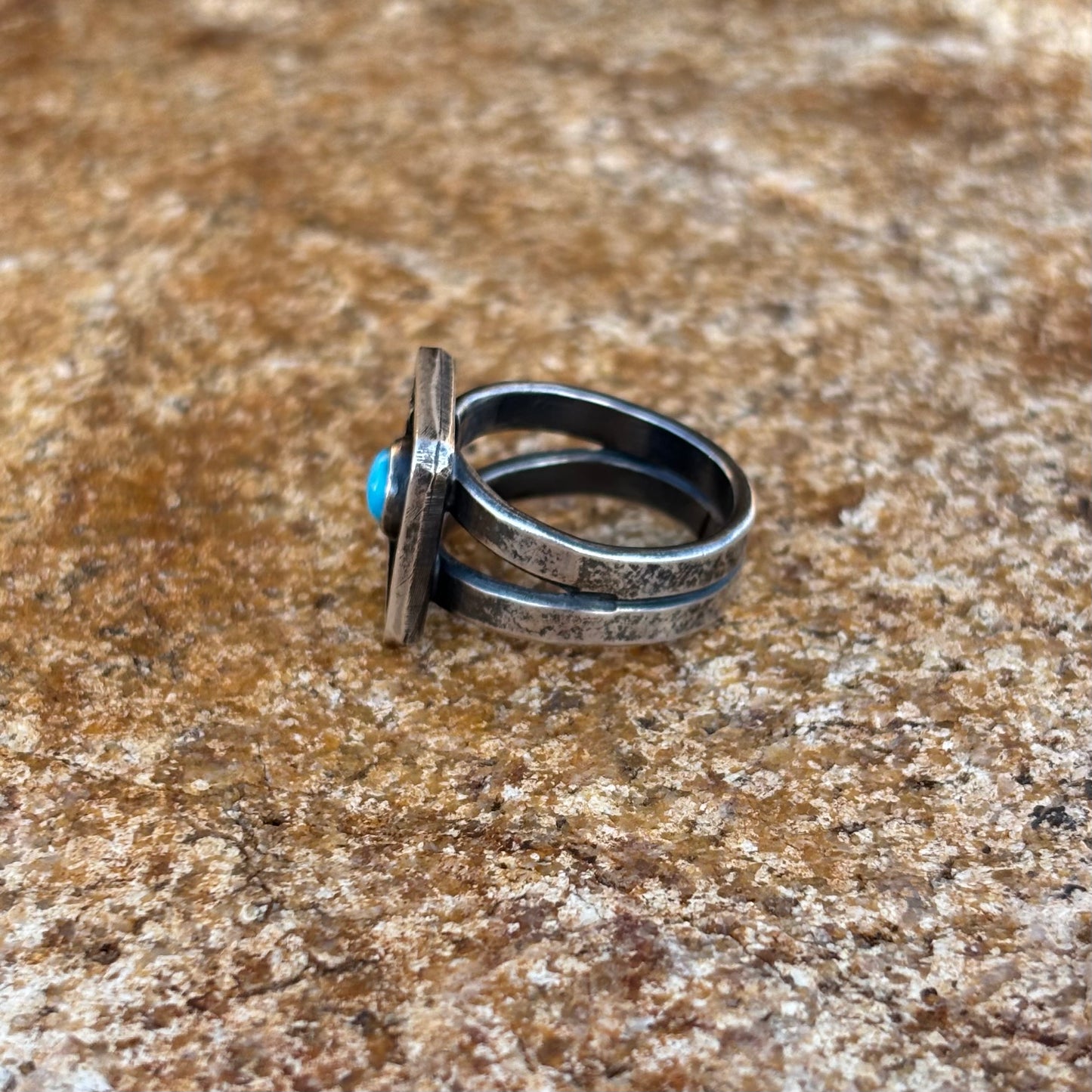 Square shadow box ring with turquoise (size 7 1/4)