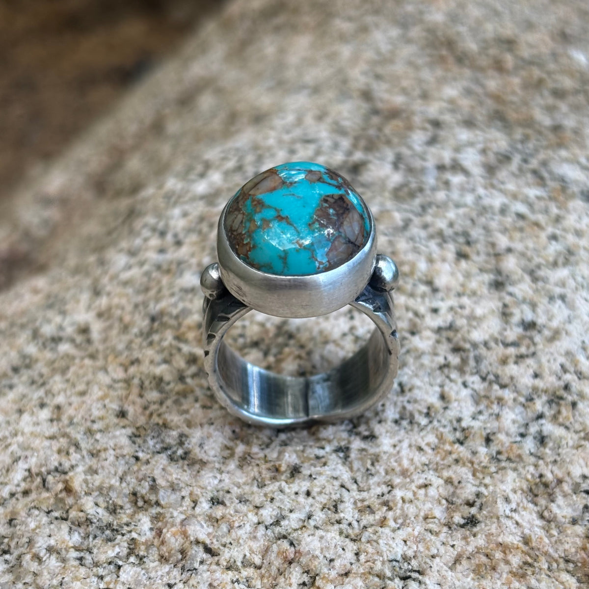 Chased Ring with Royston Turquoise