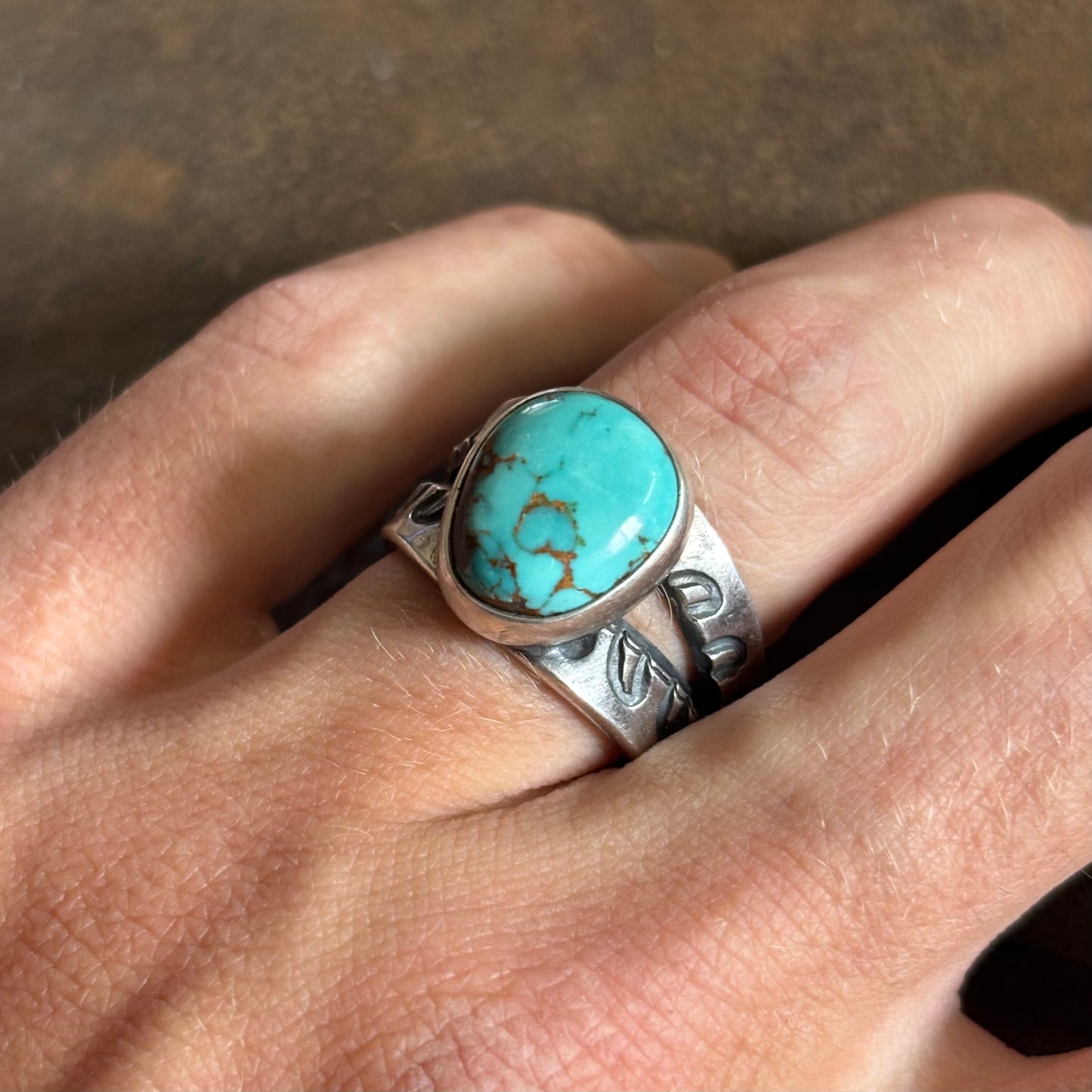 Coin Silver Split-shank Ring with Cheyenne Turquoise