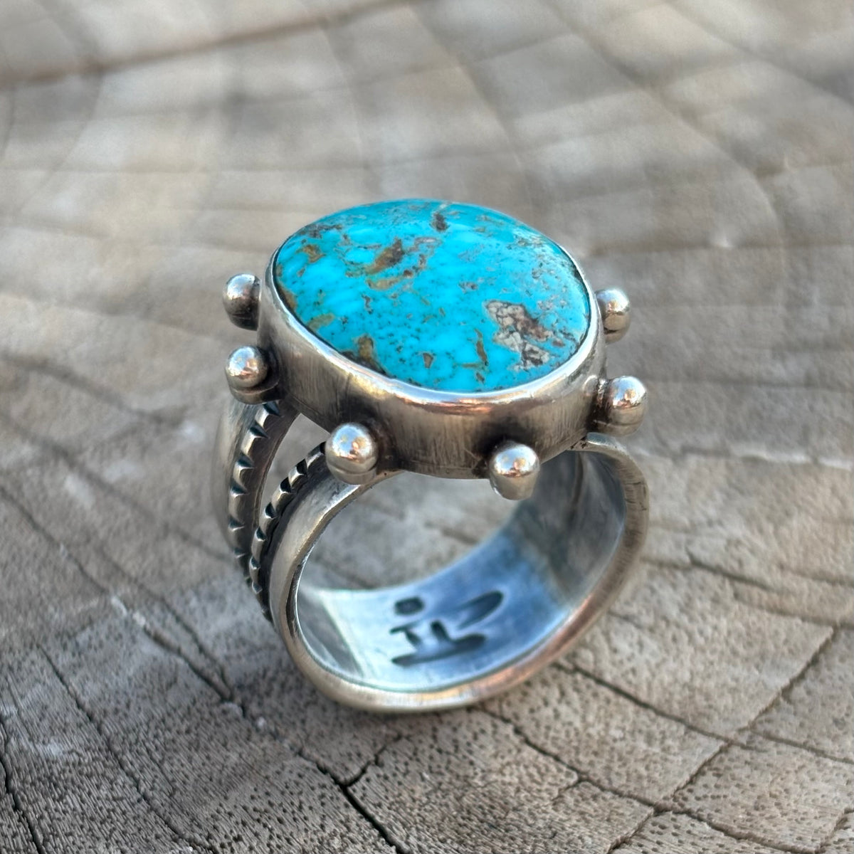 Split-shank Burst Ring with Pilot Mountain Turquoise