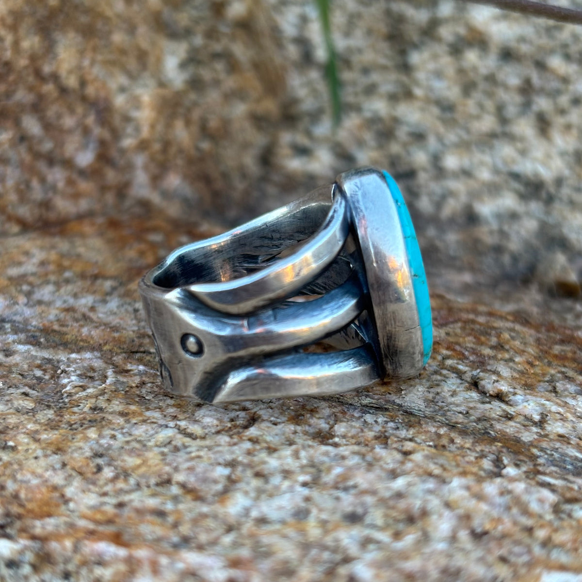 Triple-shank ring with Fox Turquoise