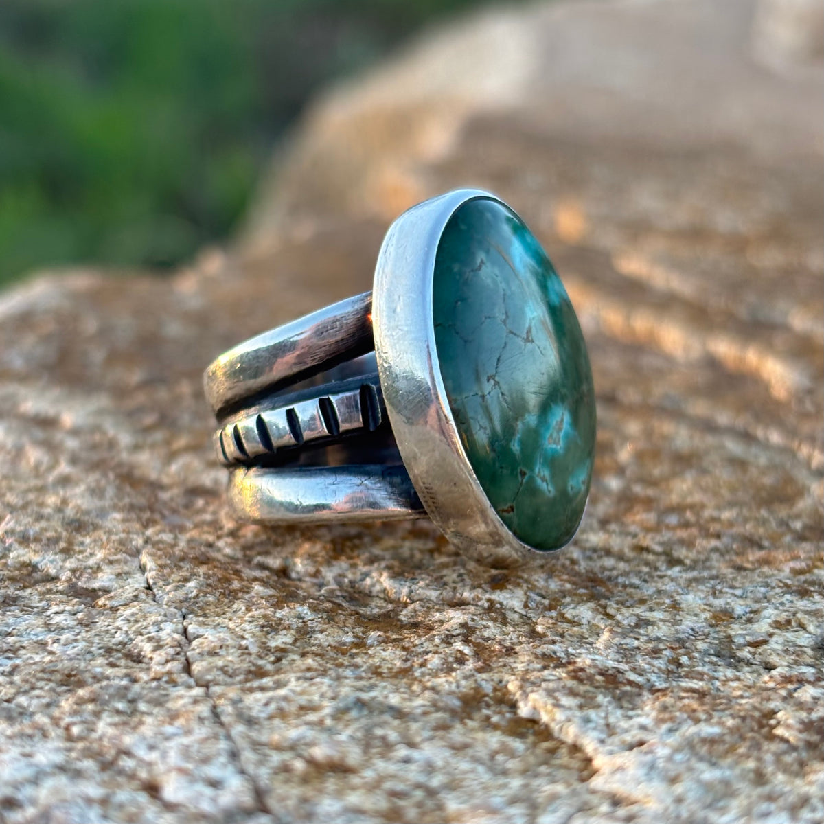 Triple-Shank Ring with Large Fox Turquoise