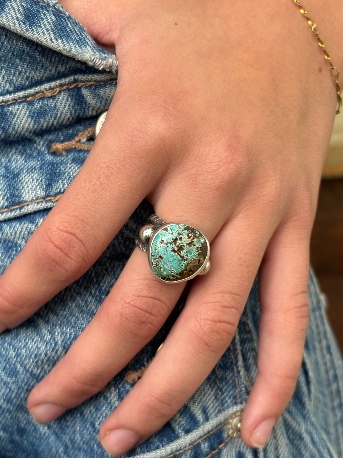 Chased Ring with Cheyenne Turquoise