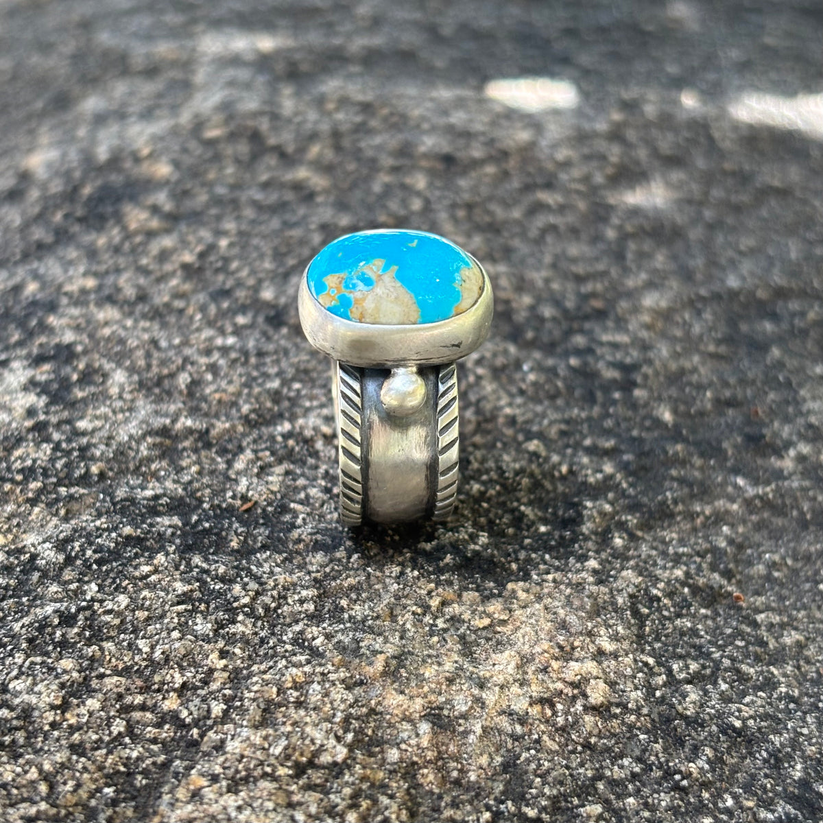 Chased Ring with Royston Turquoise