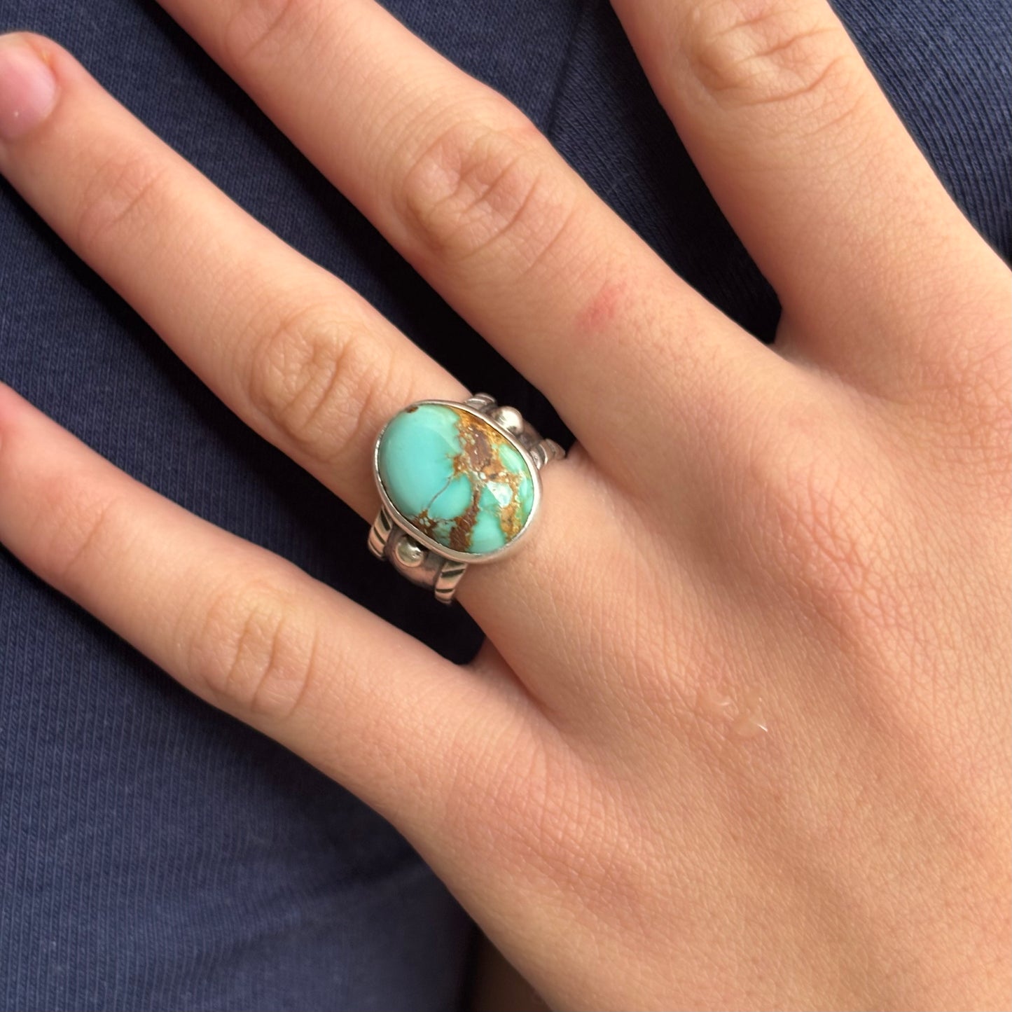 Chased Ring with Royston Turquoise