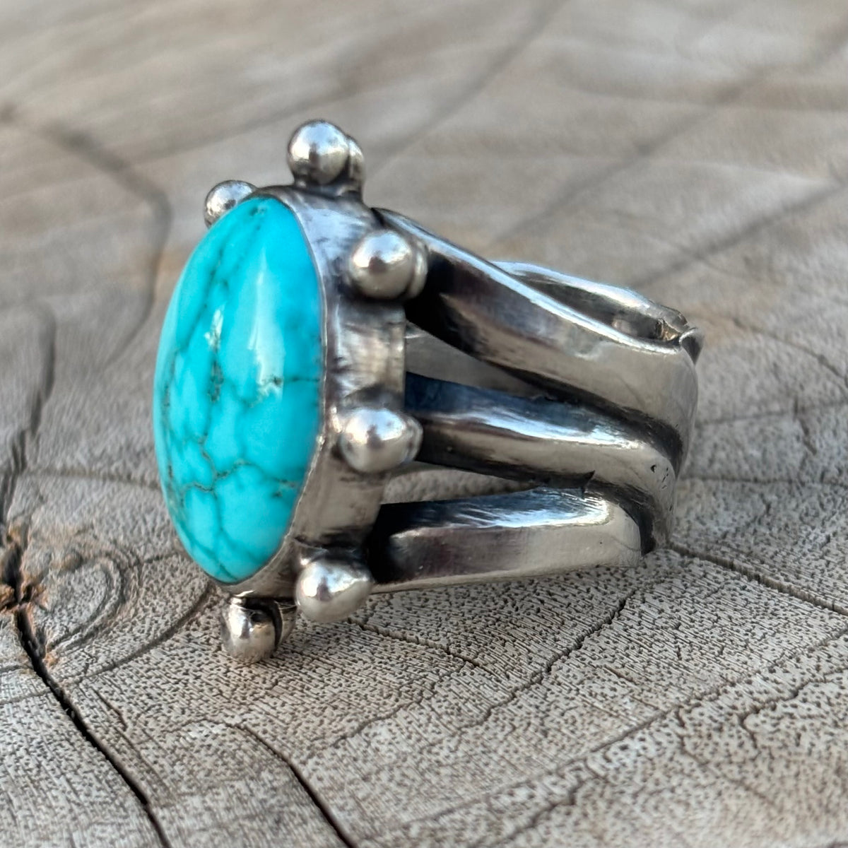 Triple-shank Burst Ring With Fox Turquoise