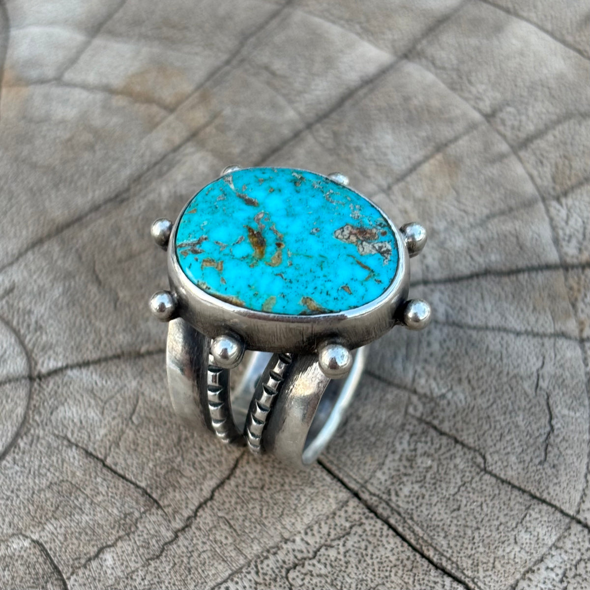 Split-shank Burst Ring with Pilot Mountain Turquoise