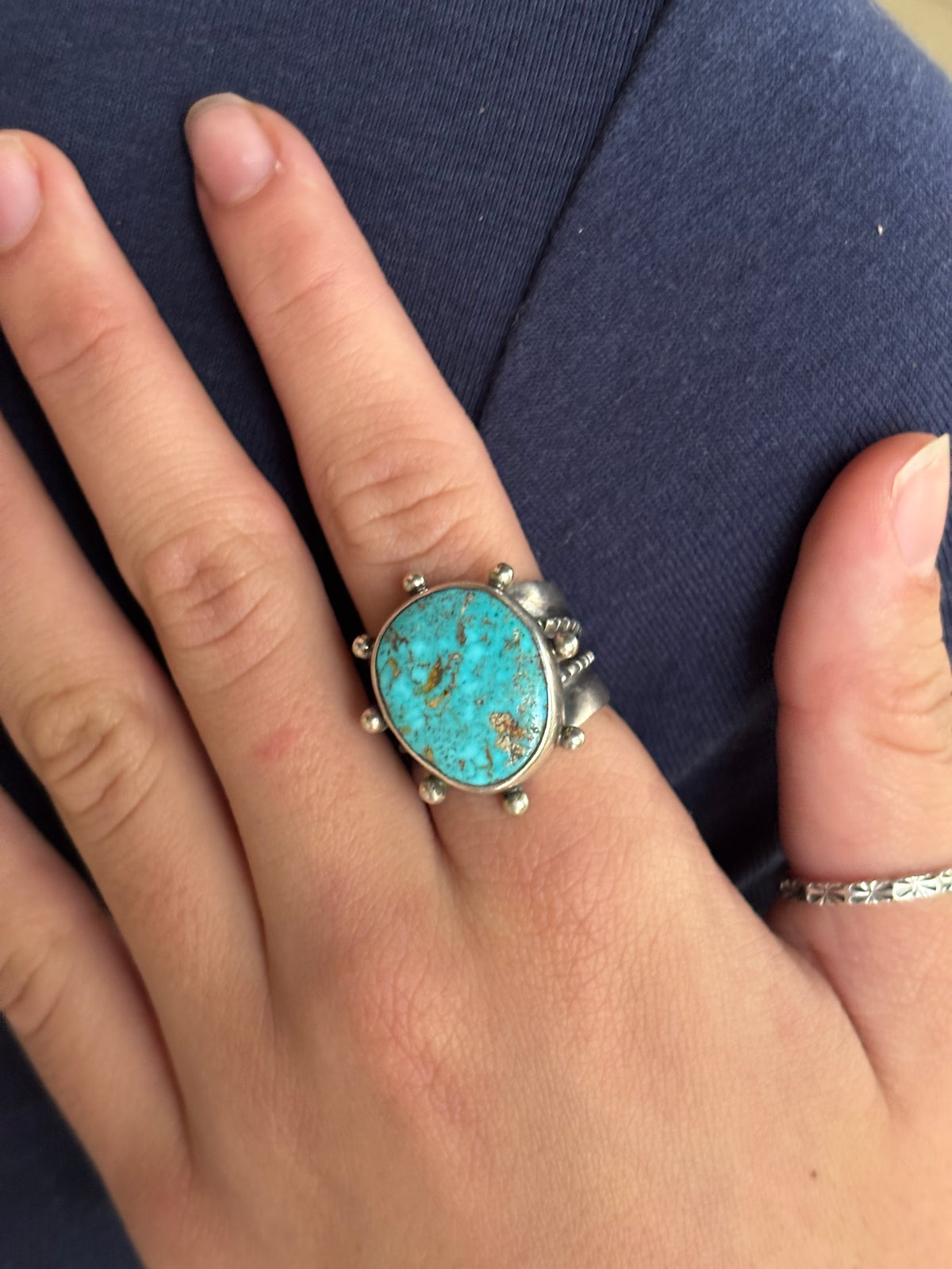 Split-shank Burst Ring with Pilot Mountain Turquoise
