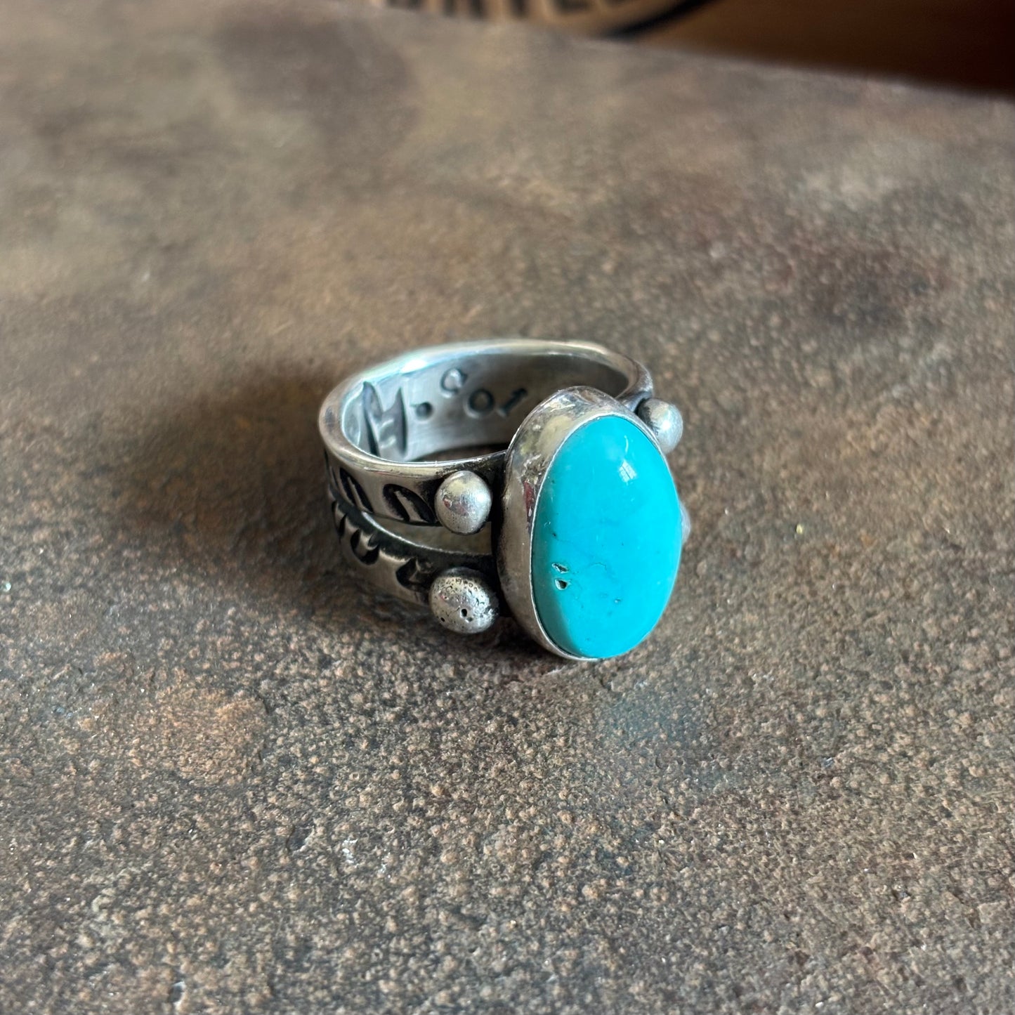 Coin Silver Split-shank Ring with Fox Turquoise