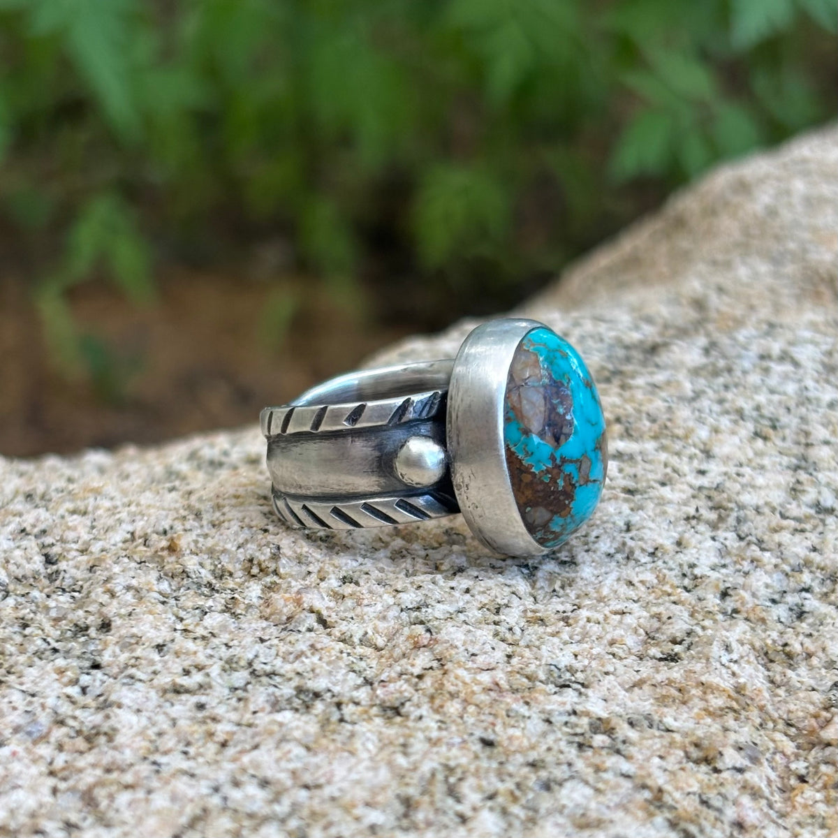 Chased Ring with Royston Turquoise