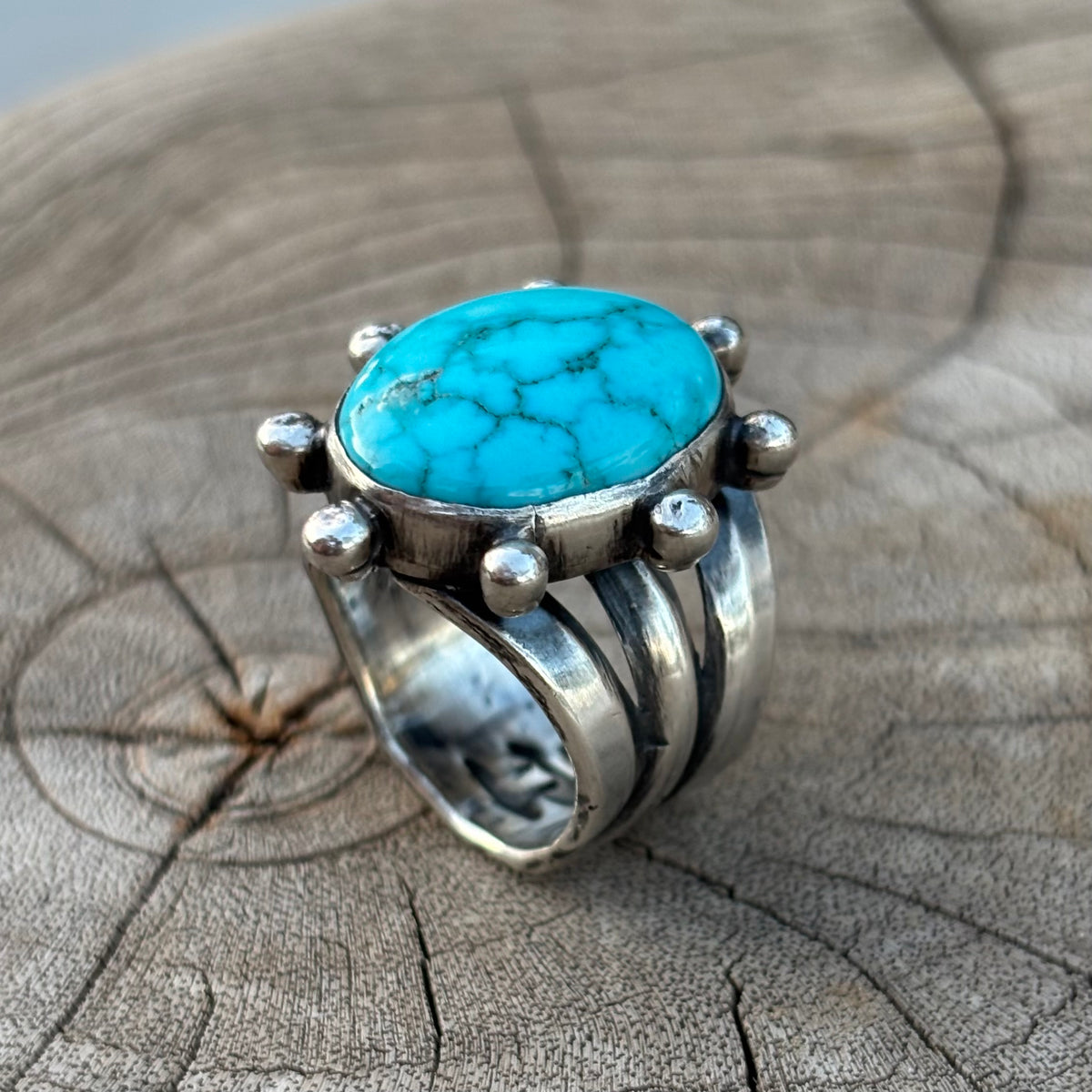 Triple-shank Burst Ring With Fox Turquoise