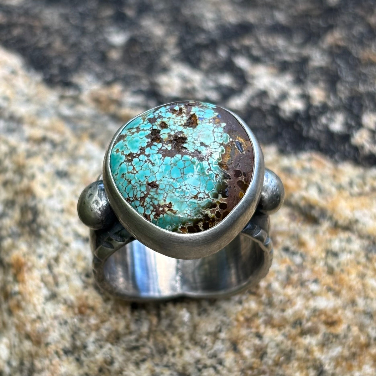 Chased Ring with Cheyenne Turquoise