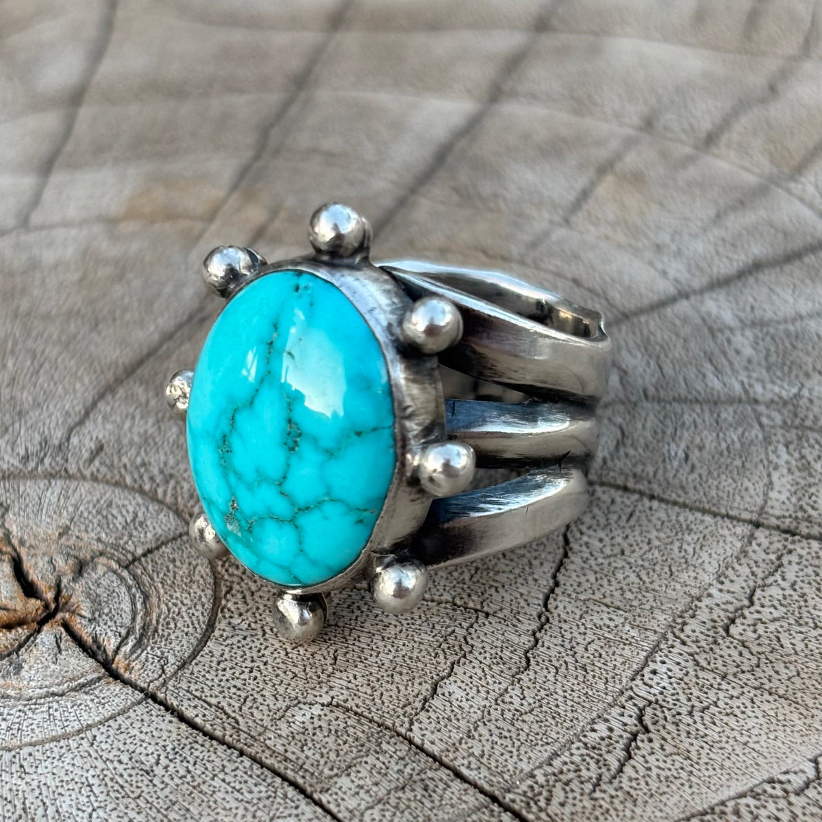 Triple-shank Burst Ring With Fox Turquoise