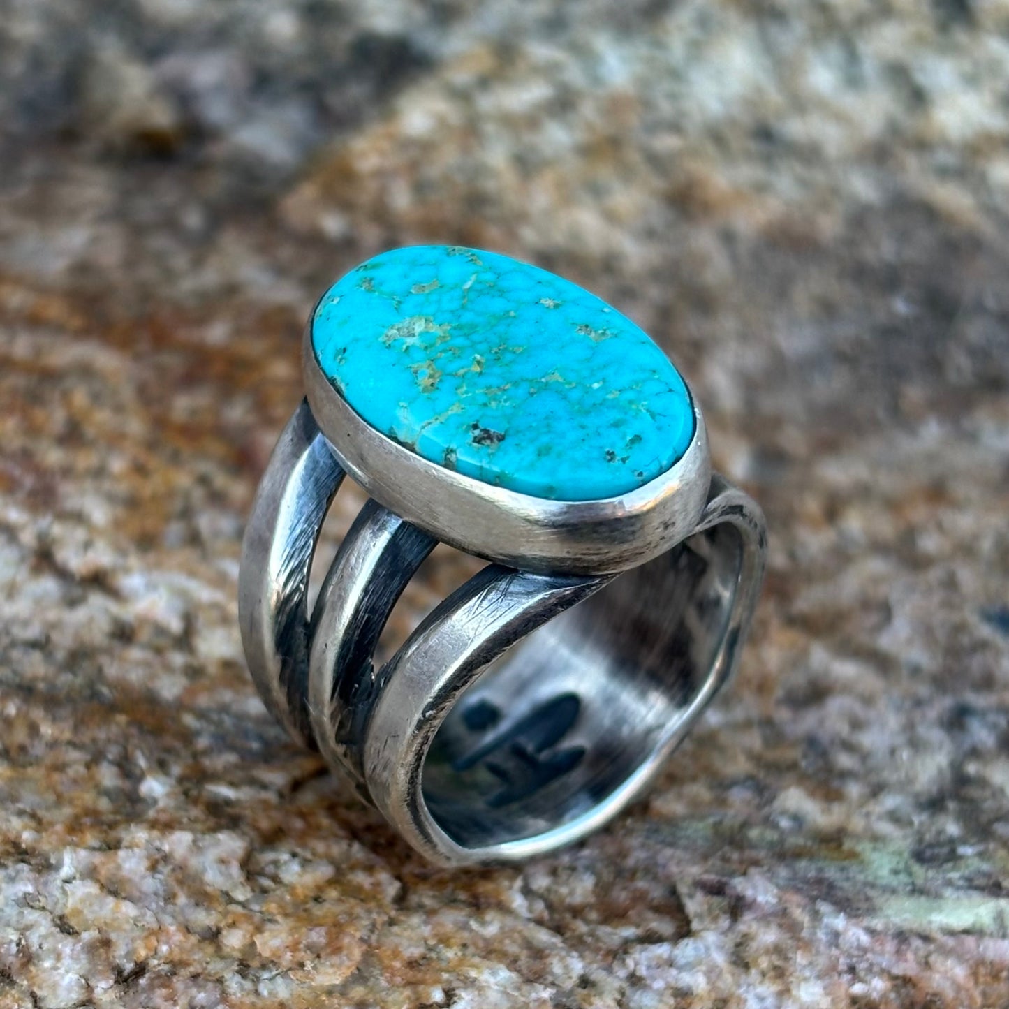Triple-shank ring with Fox Turquoise