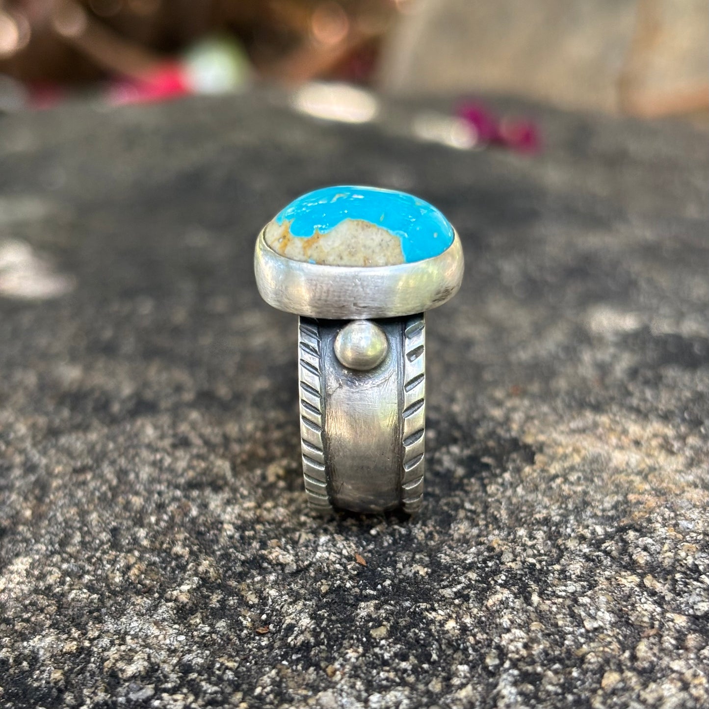 Chased Ring with Royston Turquoise