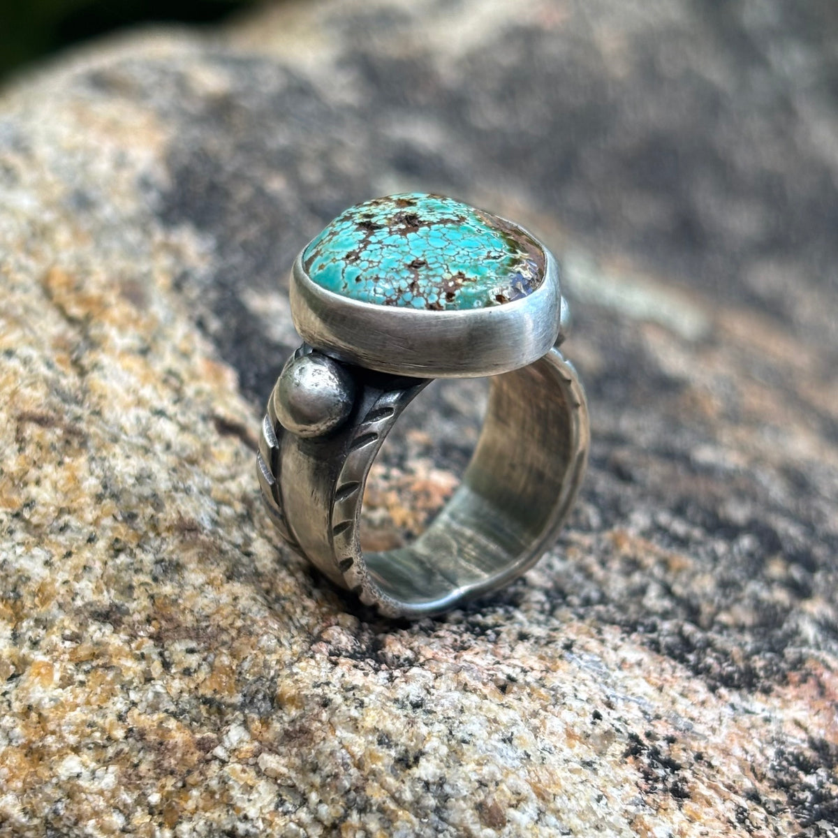 Chased Ring with Cheyenne Turquoise