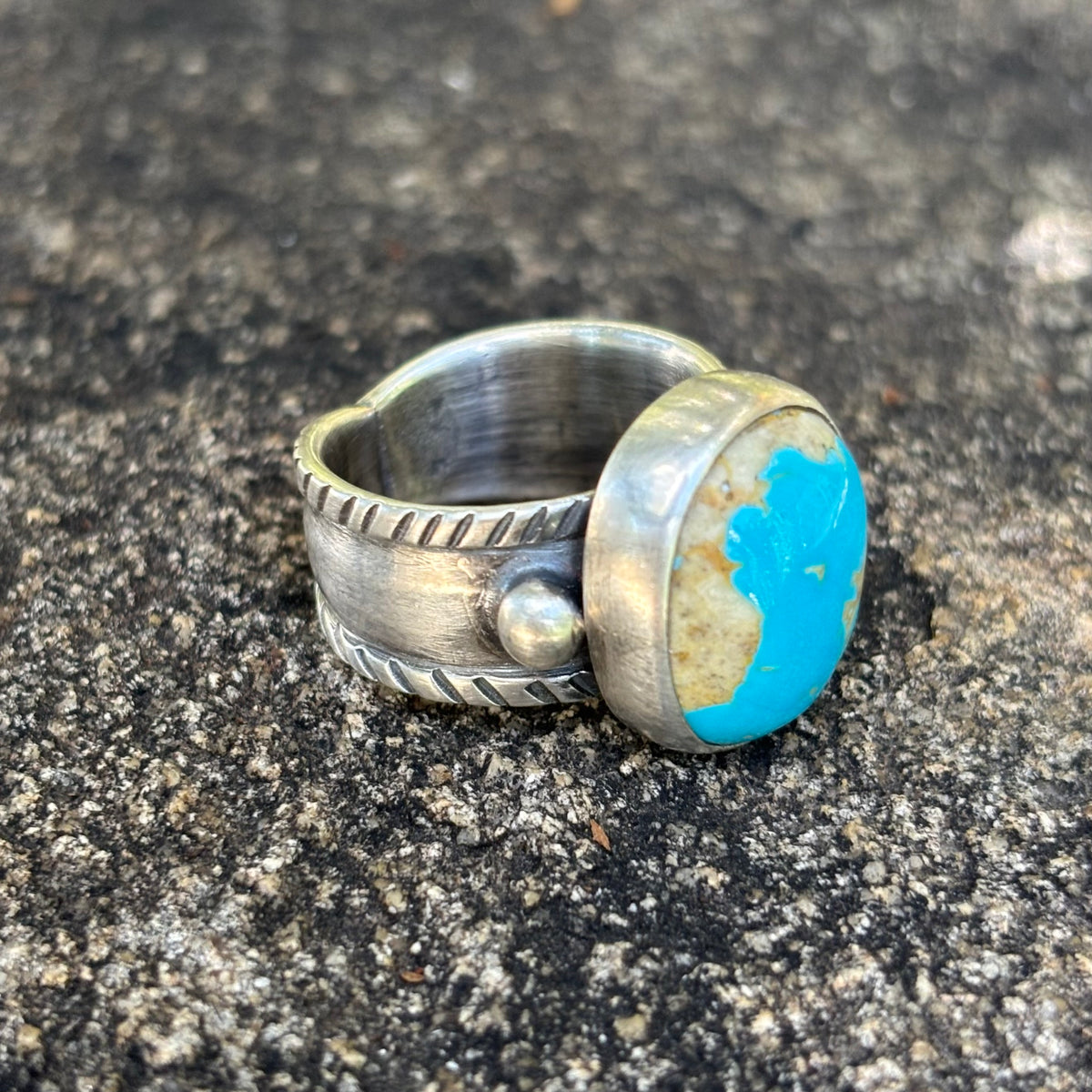 Chased Ring with Royston Turquoise