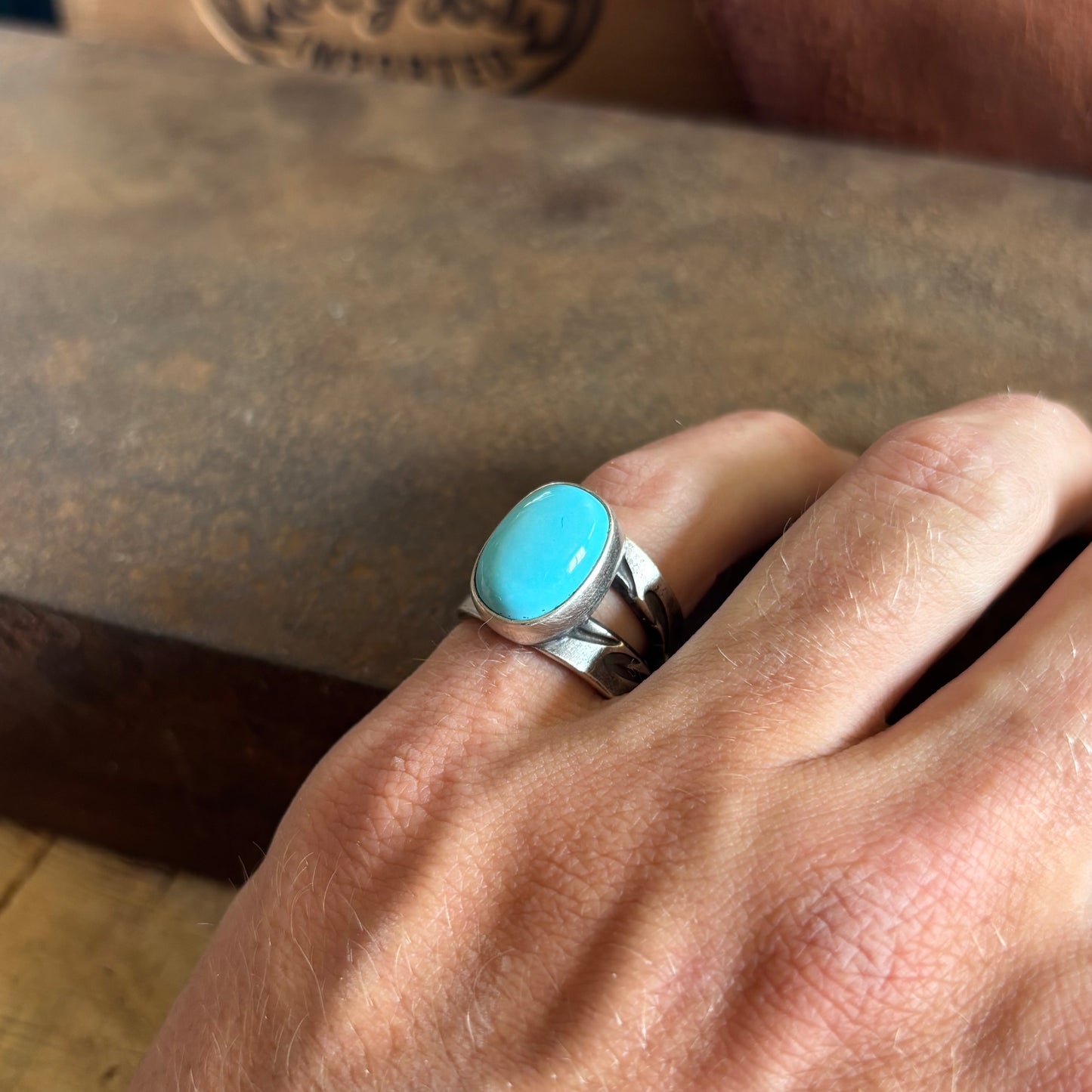 Coin Silver Split-shank Ring with Sleeping Beauty Turquoise