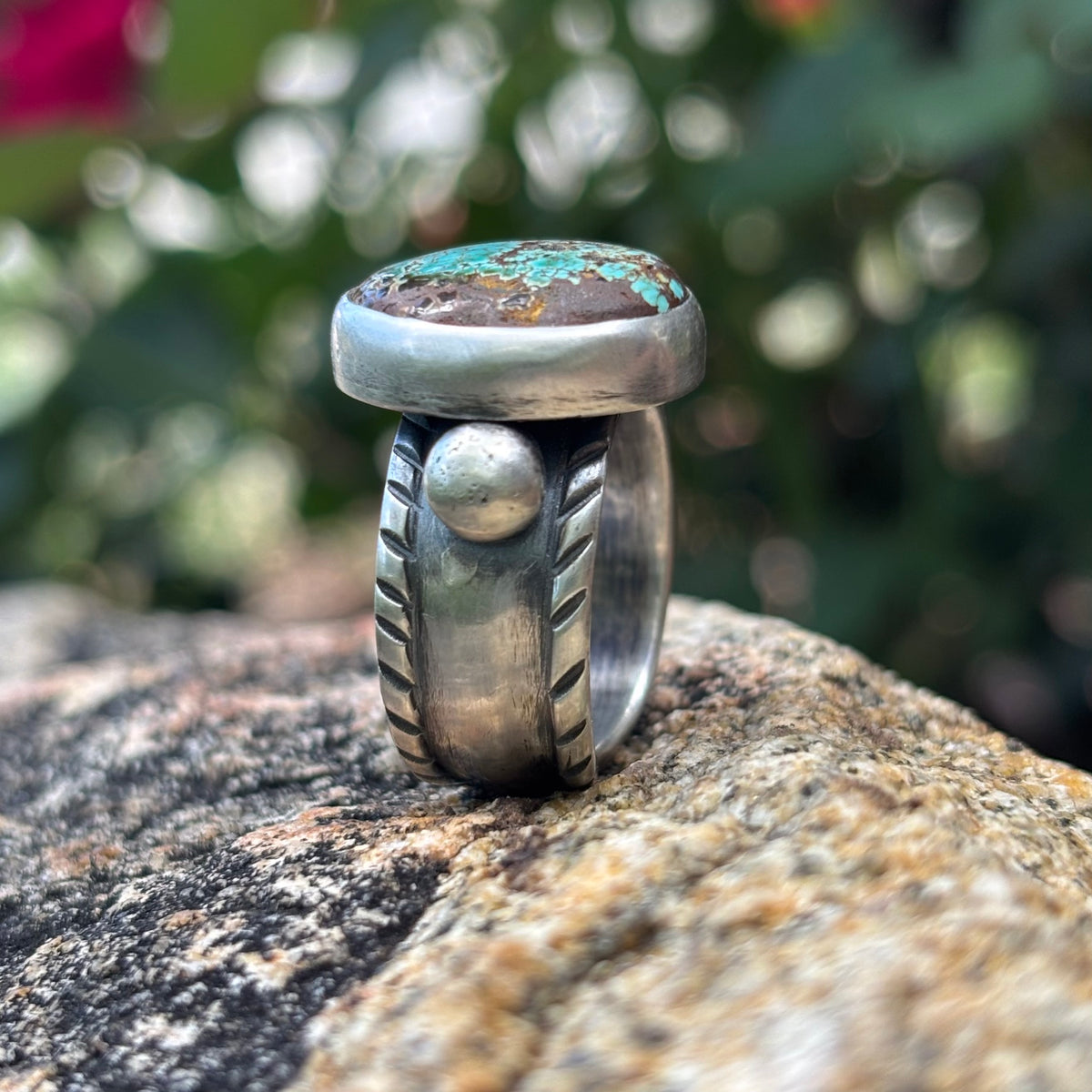Chased Ring with Cheyenne Turquoise