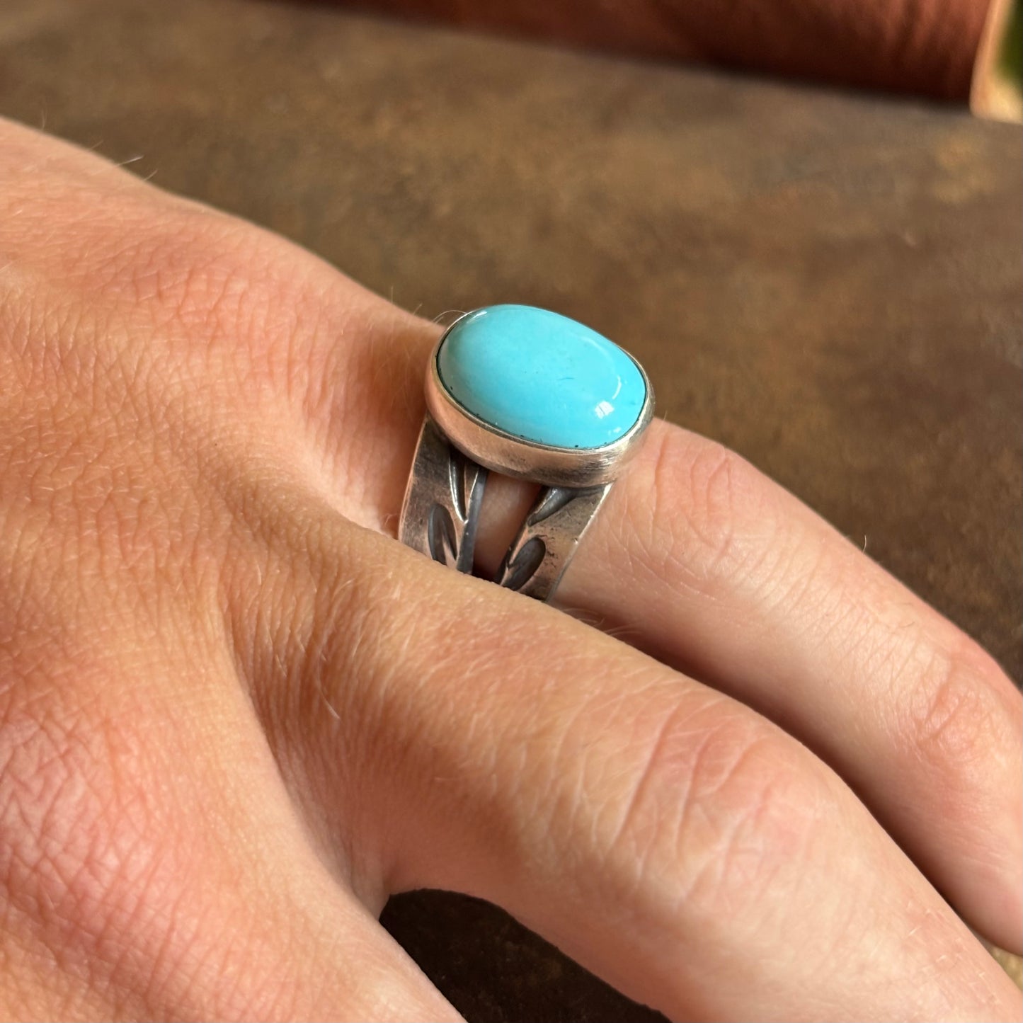 Coin Silver Split-shank Ring with Sleeping Beauty Turquoise