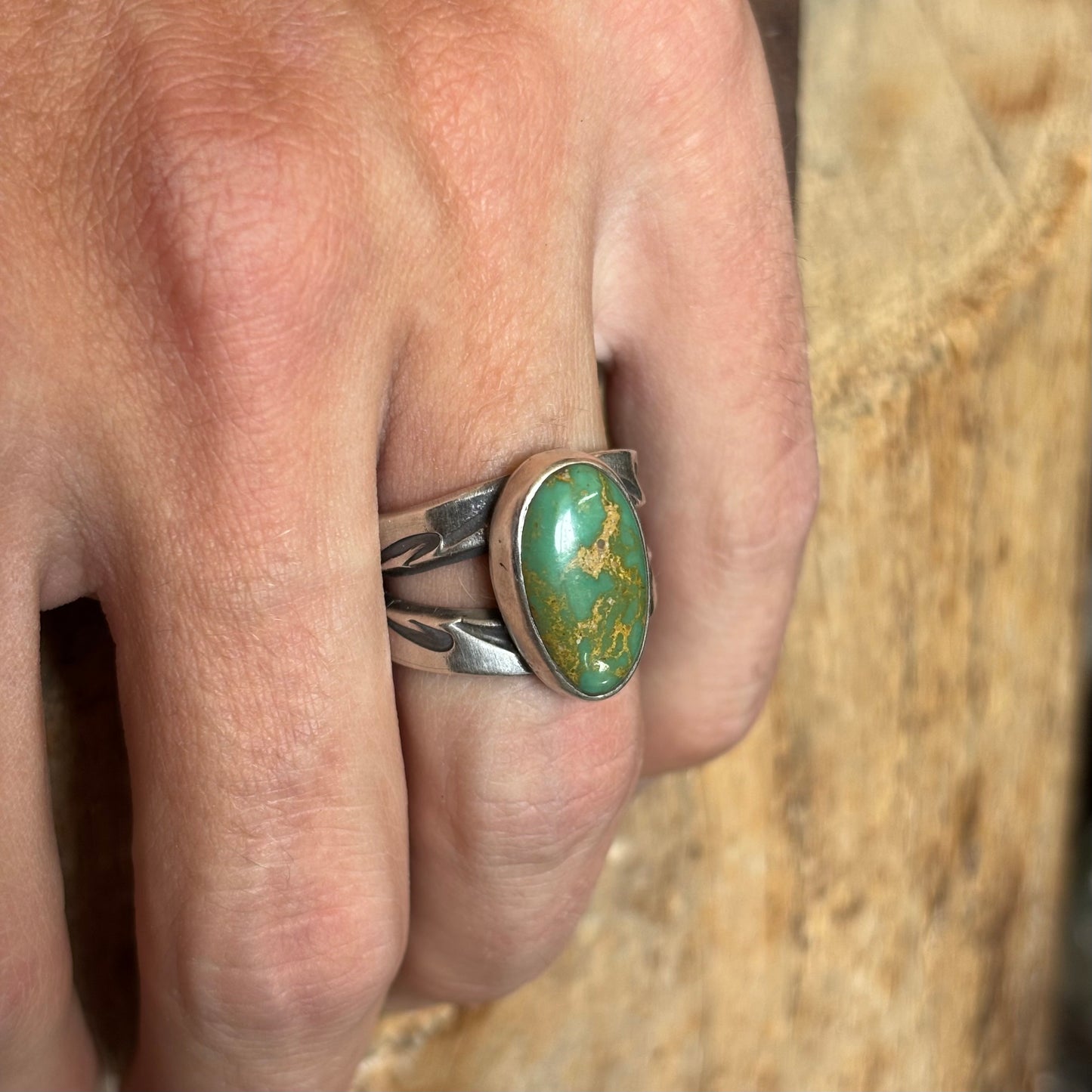 Coin Silver Split-shank Ring with Harcross Turquoise