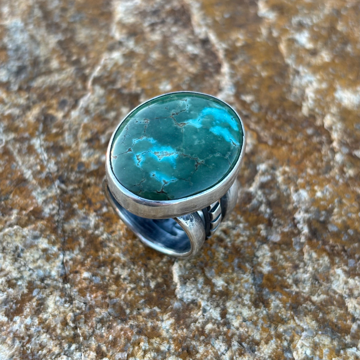 Triple-Shank Ring with Large Fox Turquoise