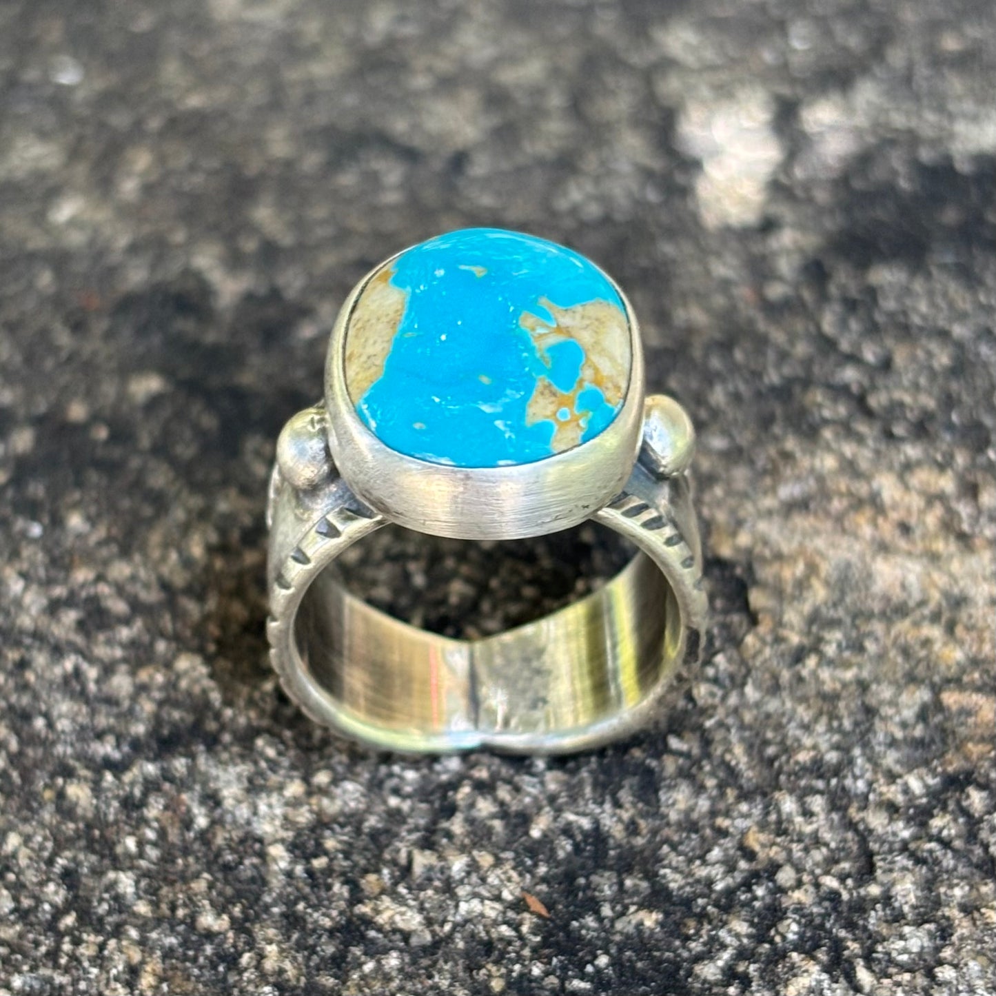 Chased Ring with Royston Turquoise