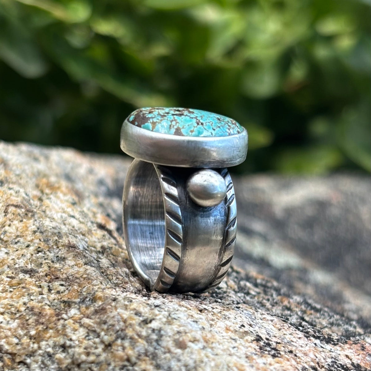 Chased Ring with Cheyenne Turquoise