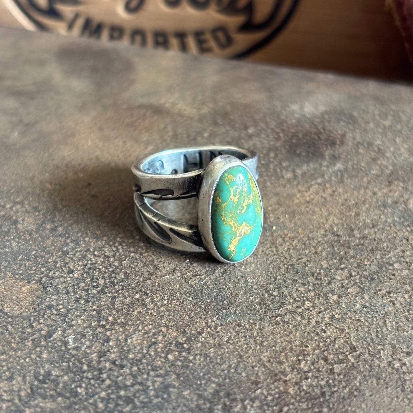 Coin Silver Split-shank Ring with Harcross Turquoise