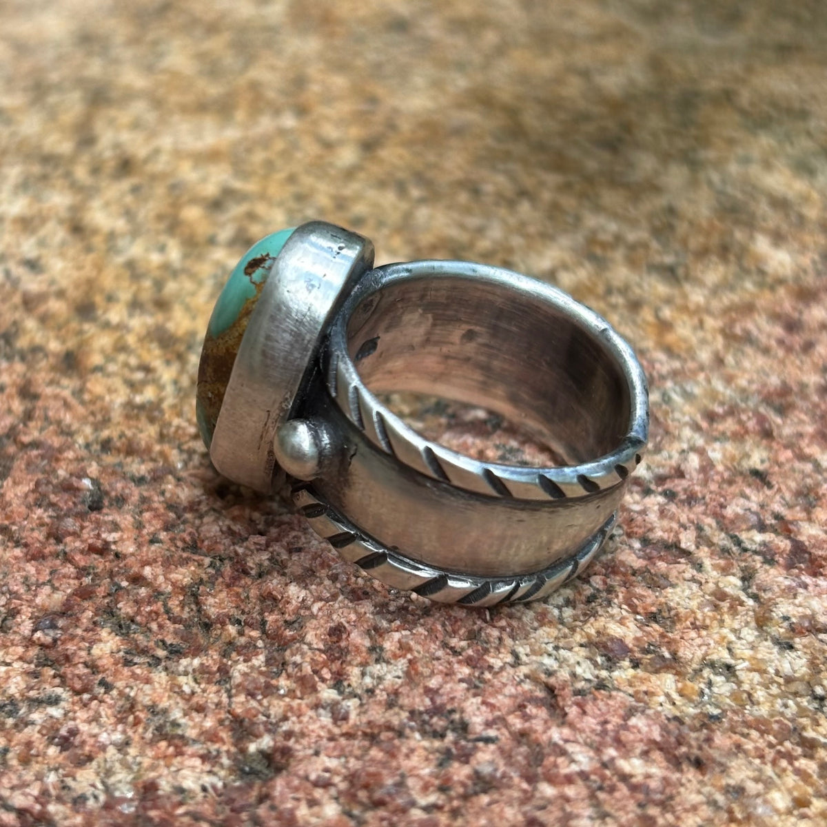 Chased Ring with Royston Turquoise