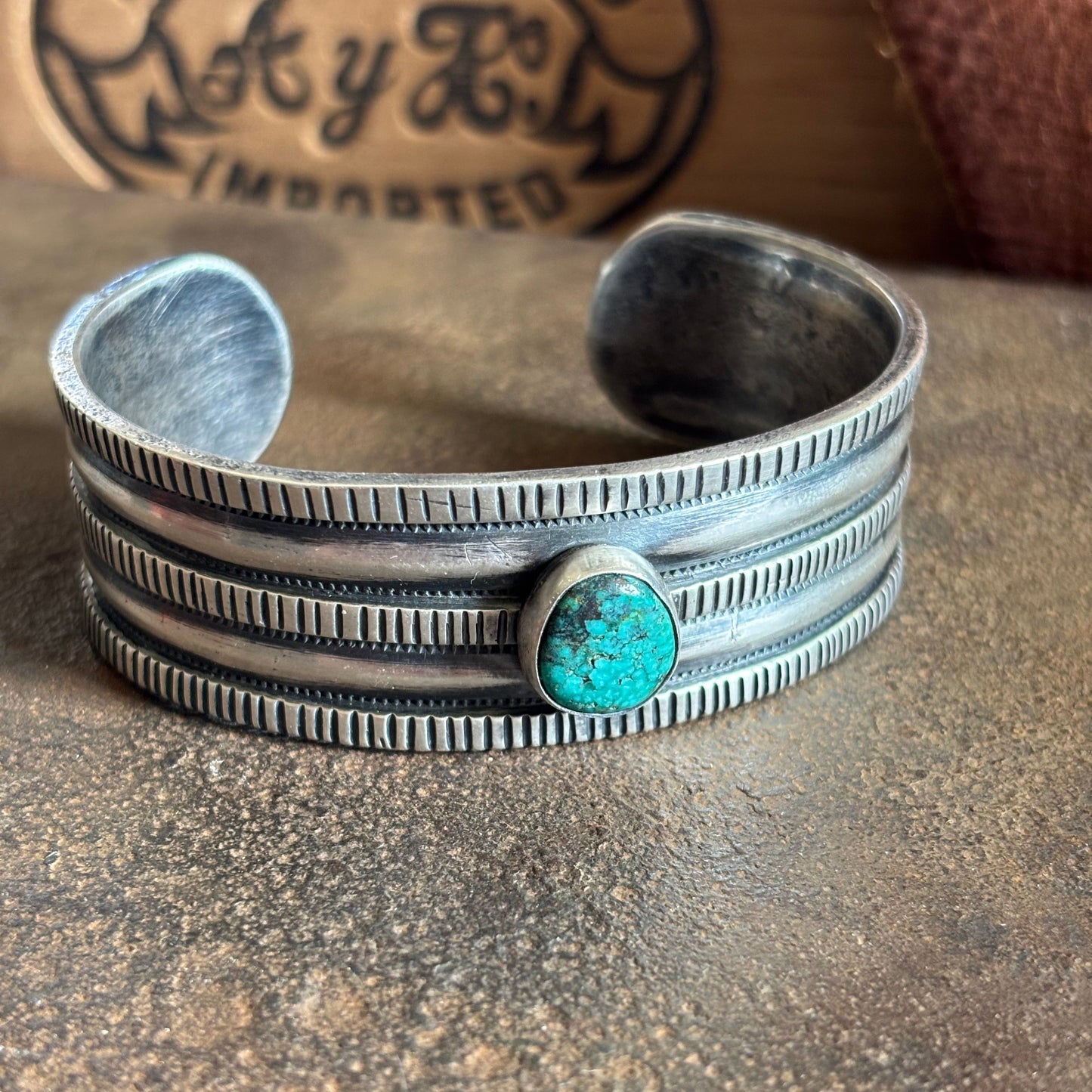 Coin Silver Three Rope Bracelet with Cheyenne Turquoise