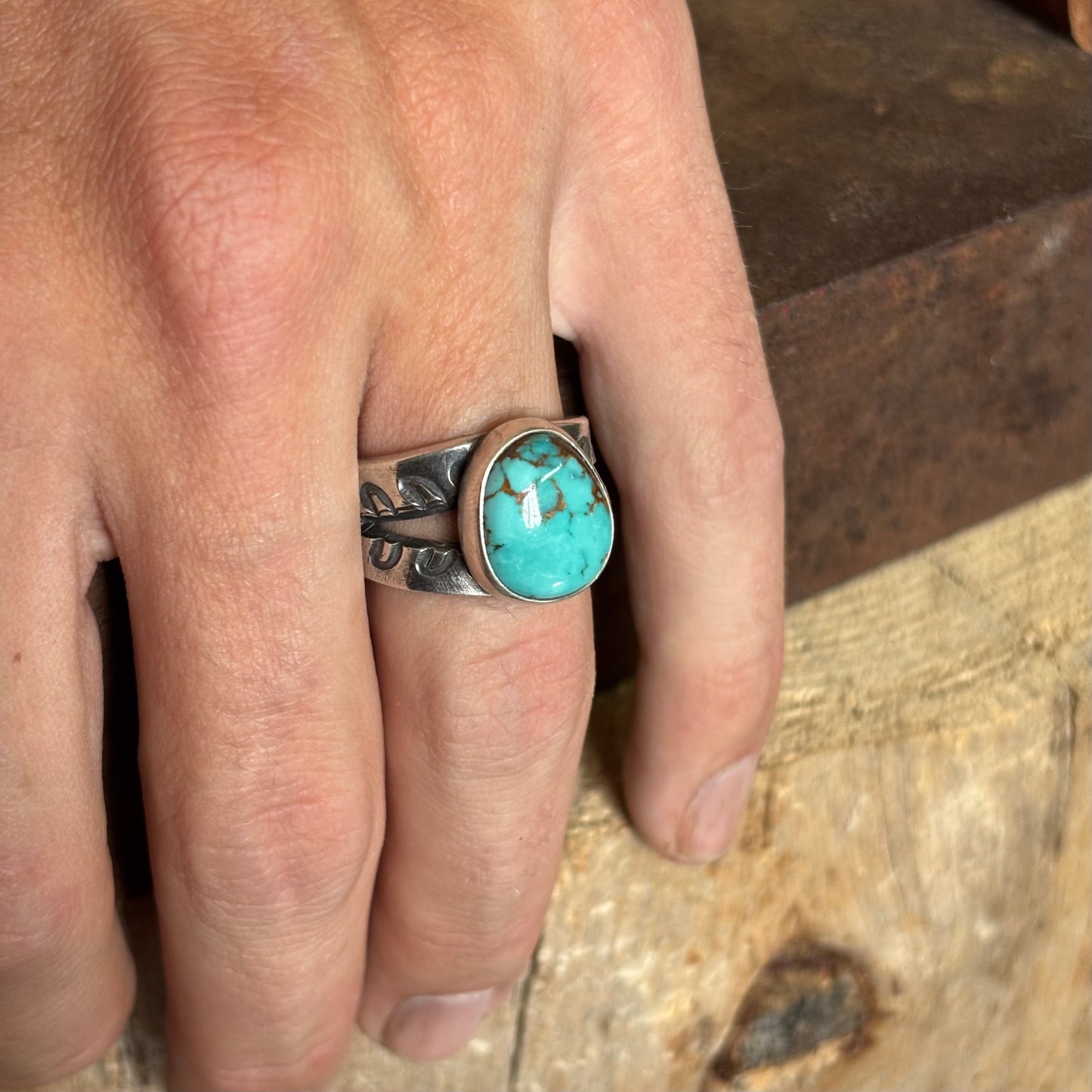 Coin Silver Split-shank Ring with Cheyenne Turquoise