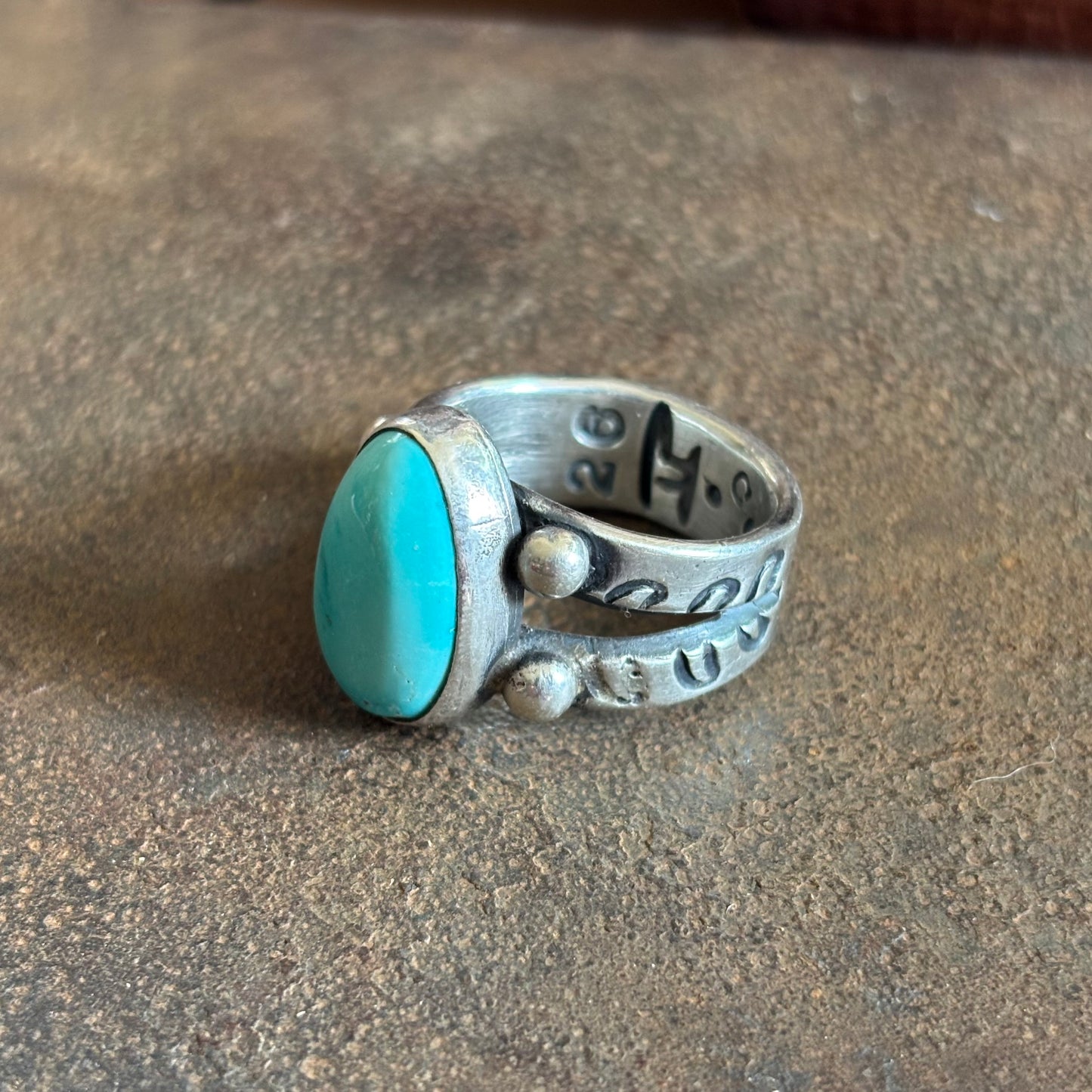 Coin Silver Split-shank Ring with Fox Turquoise