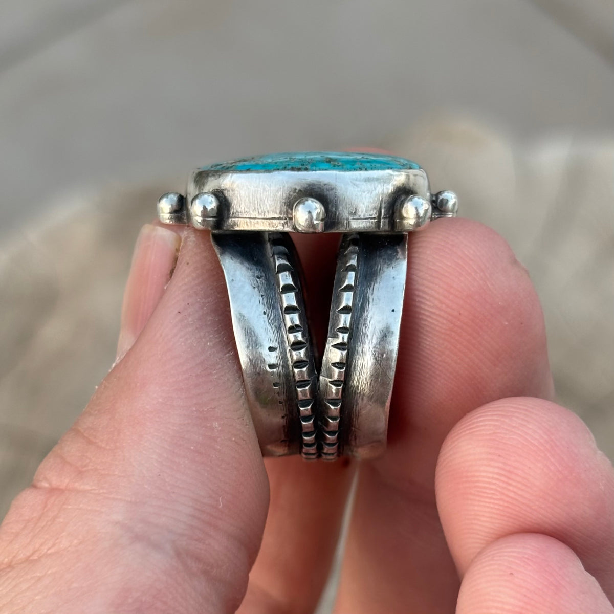Split-shank Burst Ring with Pilot Mountain Turquoise