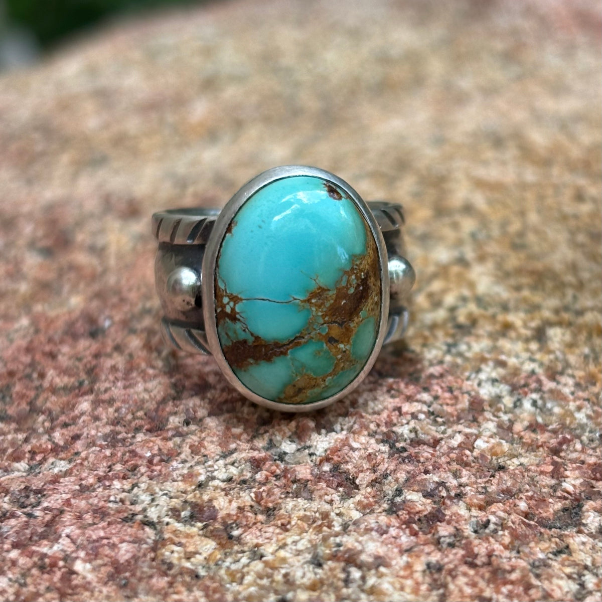 Chased Ring with Royston Turquoise