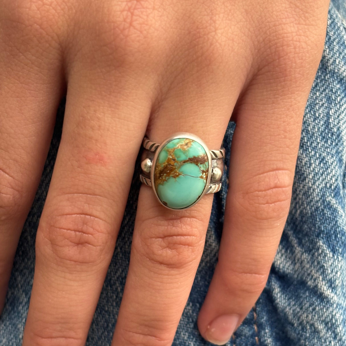 Chased Ring with Royston Turquoise