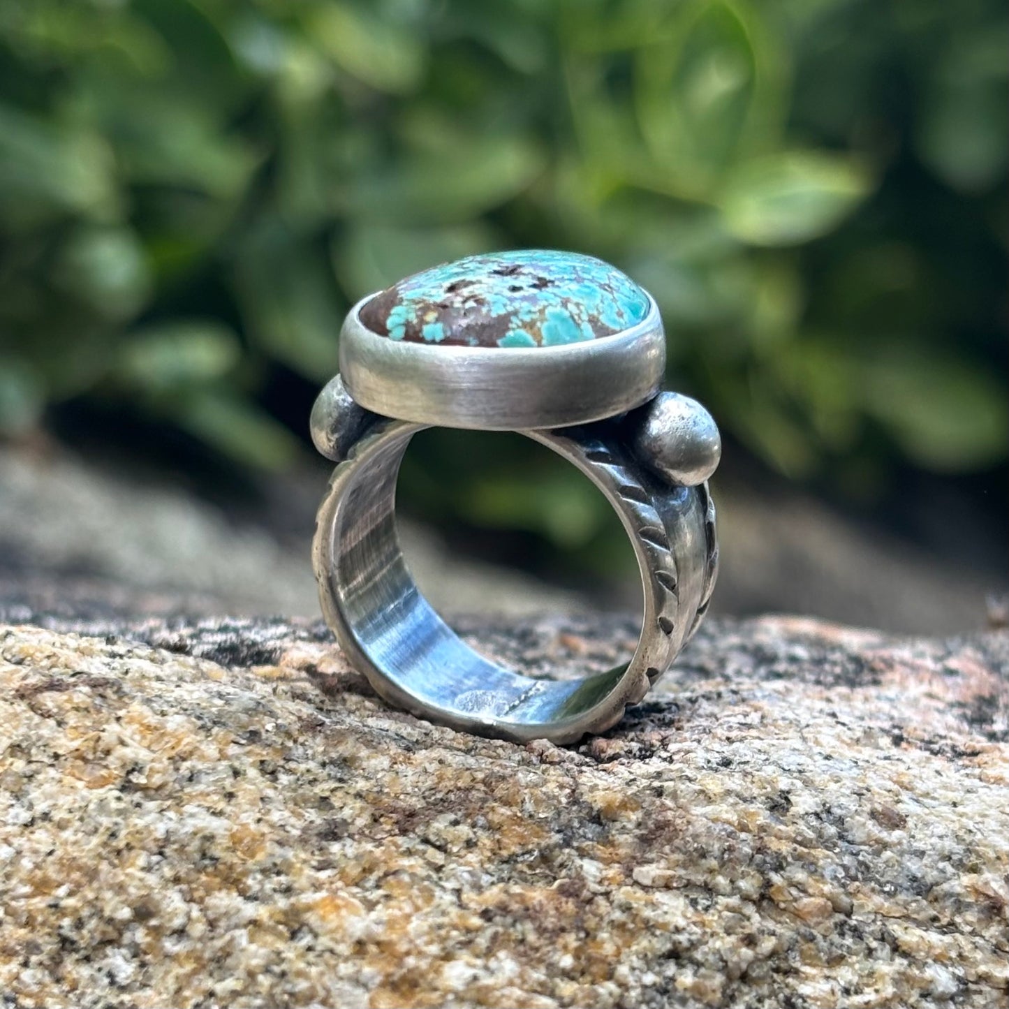 Chased Ring with Cheyenne Turquoise