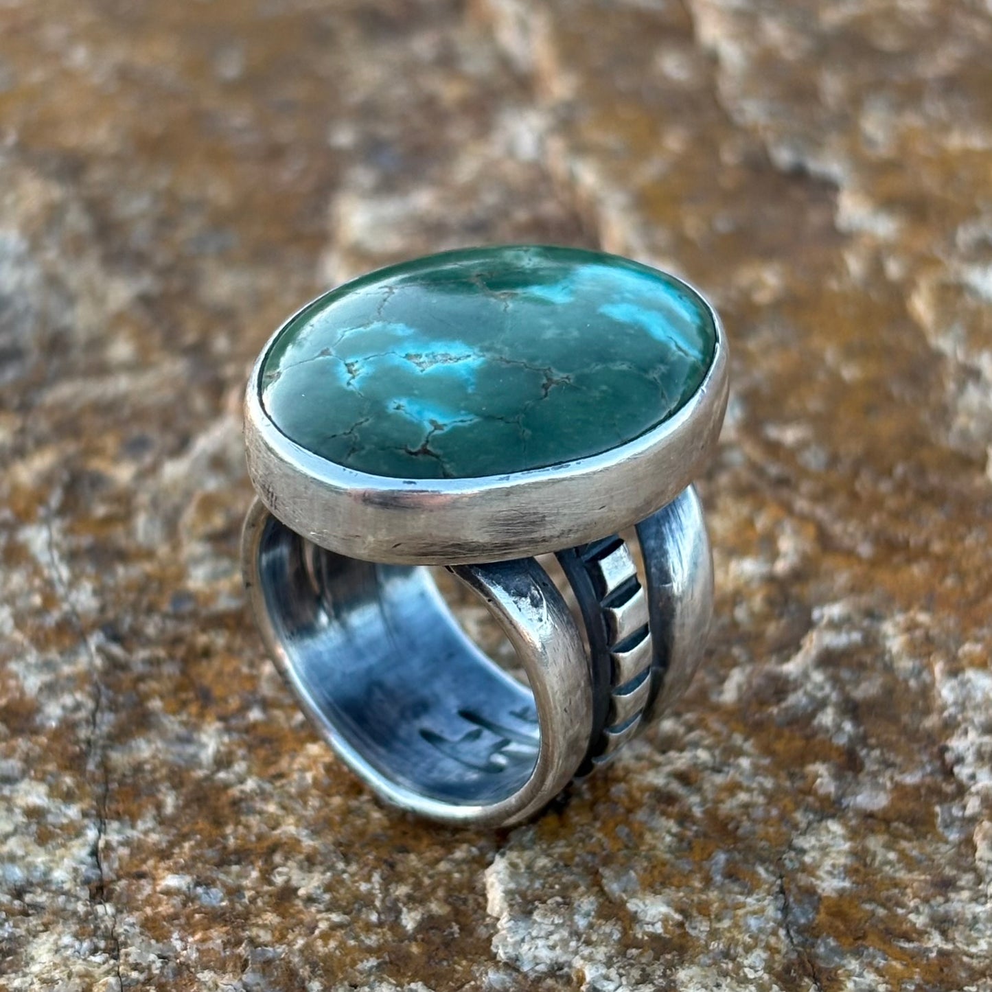 Triple-Shank Ring with Large Fox Turquoise