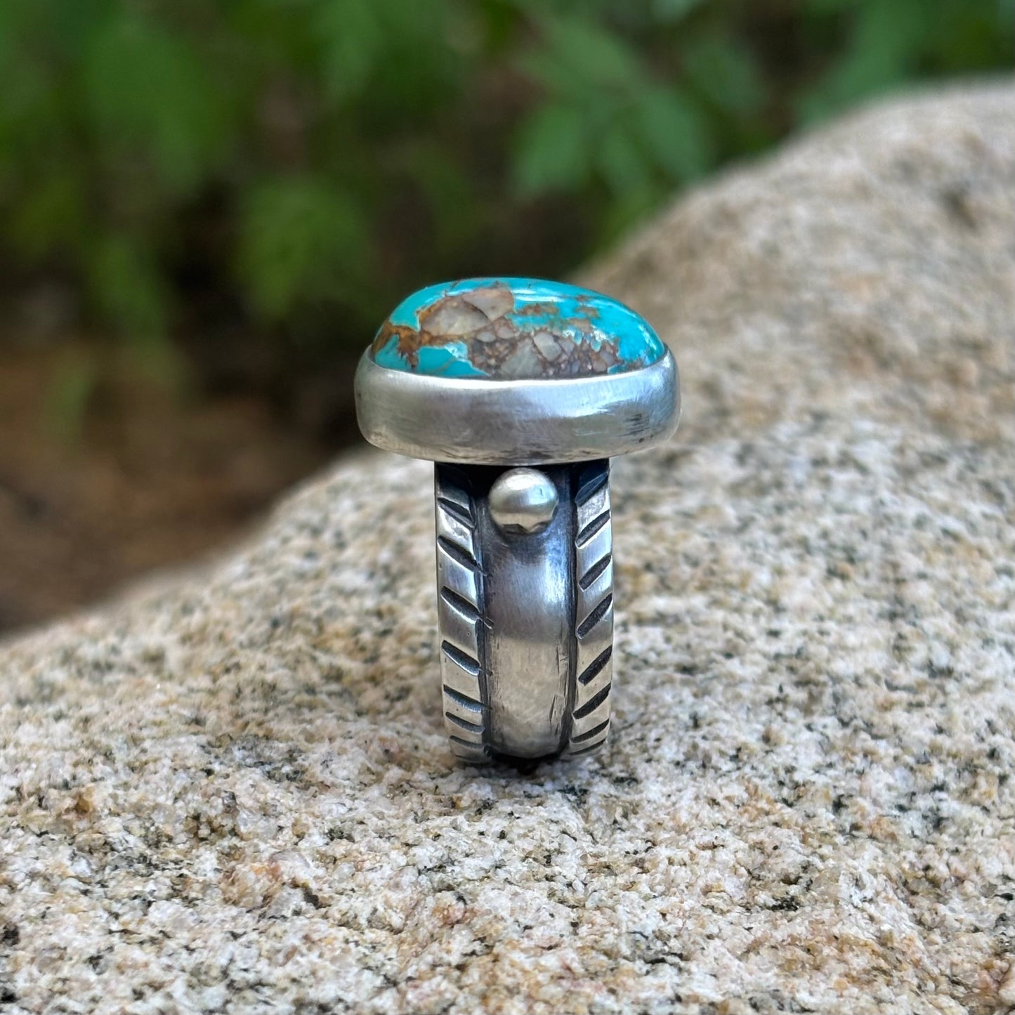 Chased Ring with Royston Turquoise