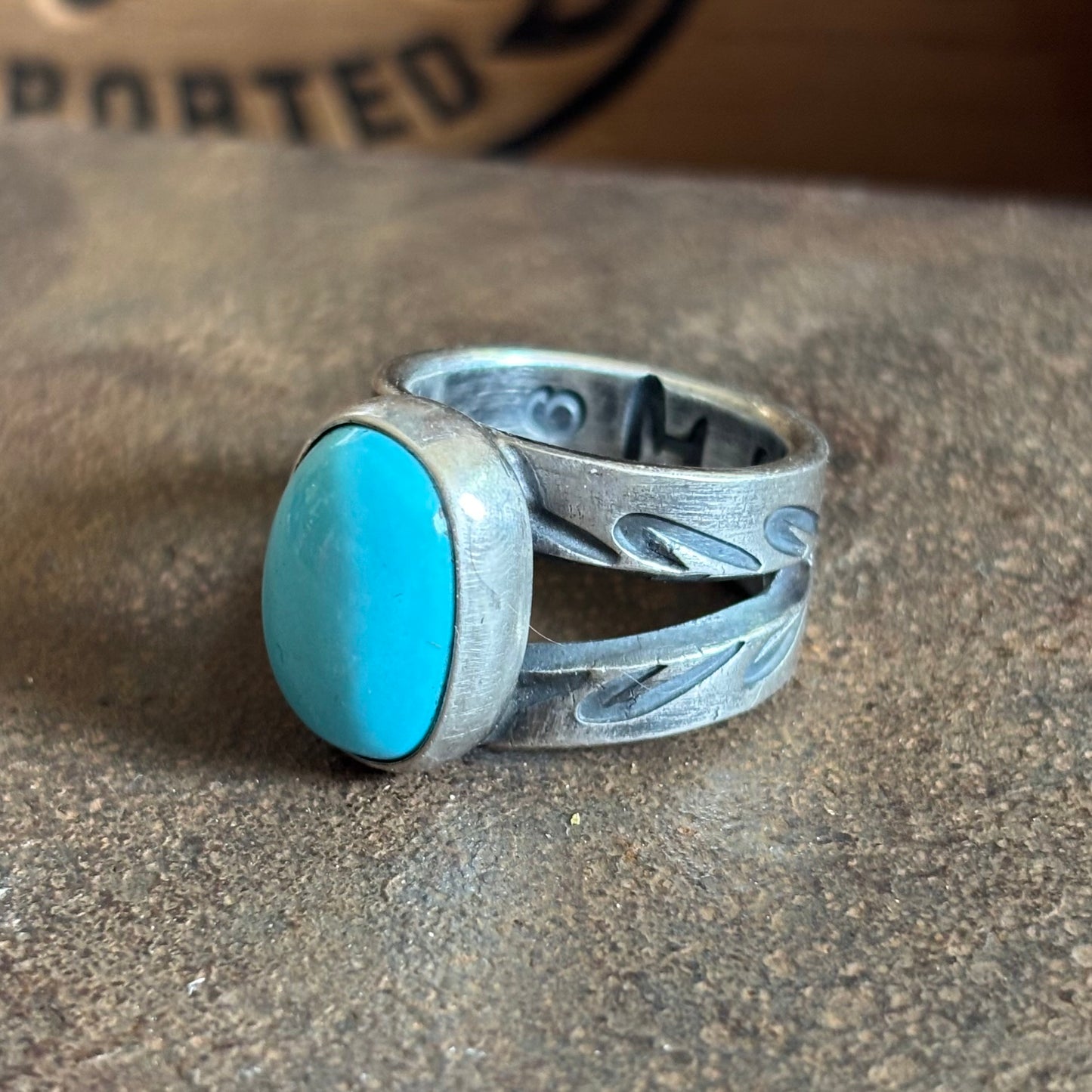 Coin Silver Split-shank Ring with Sleeping Beauty Turquoise