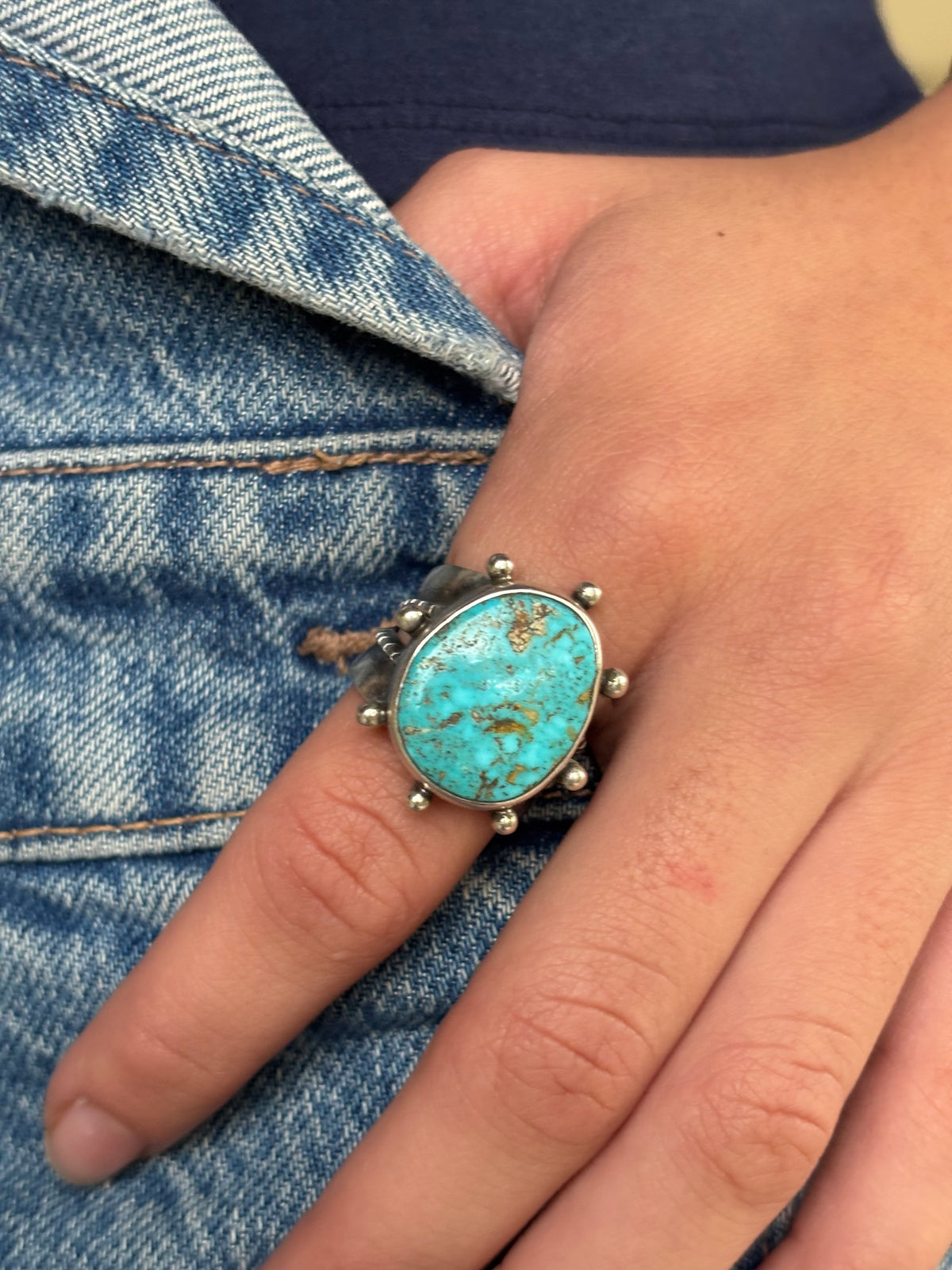 Split-shank Burst Ring with Pilot Mountain Turquoise