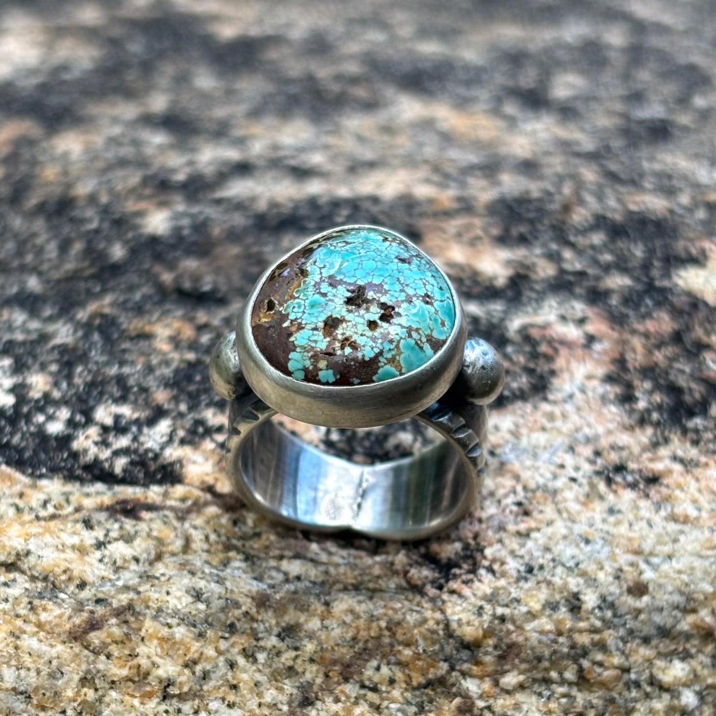Chased Ring with Cheyenne Turquoise