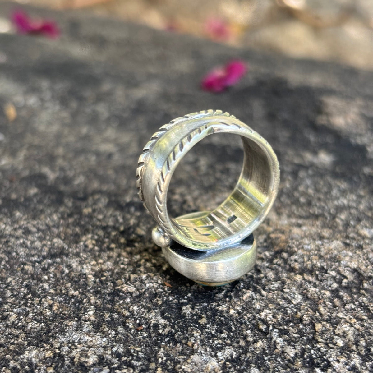 Chased Ring with Royston Turquoise