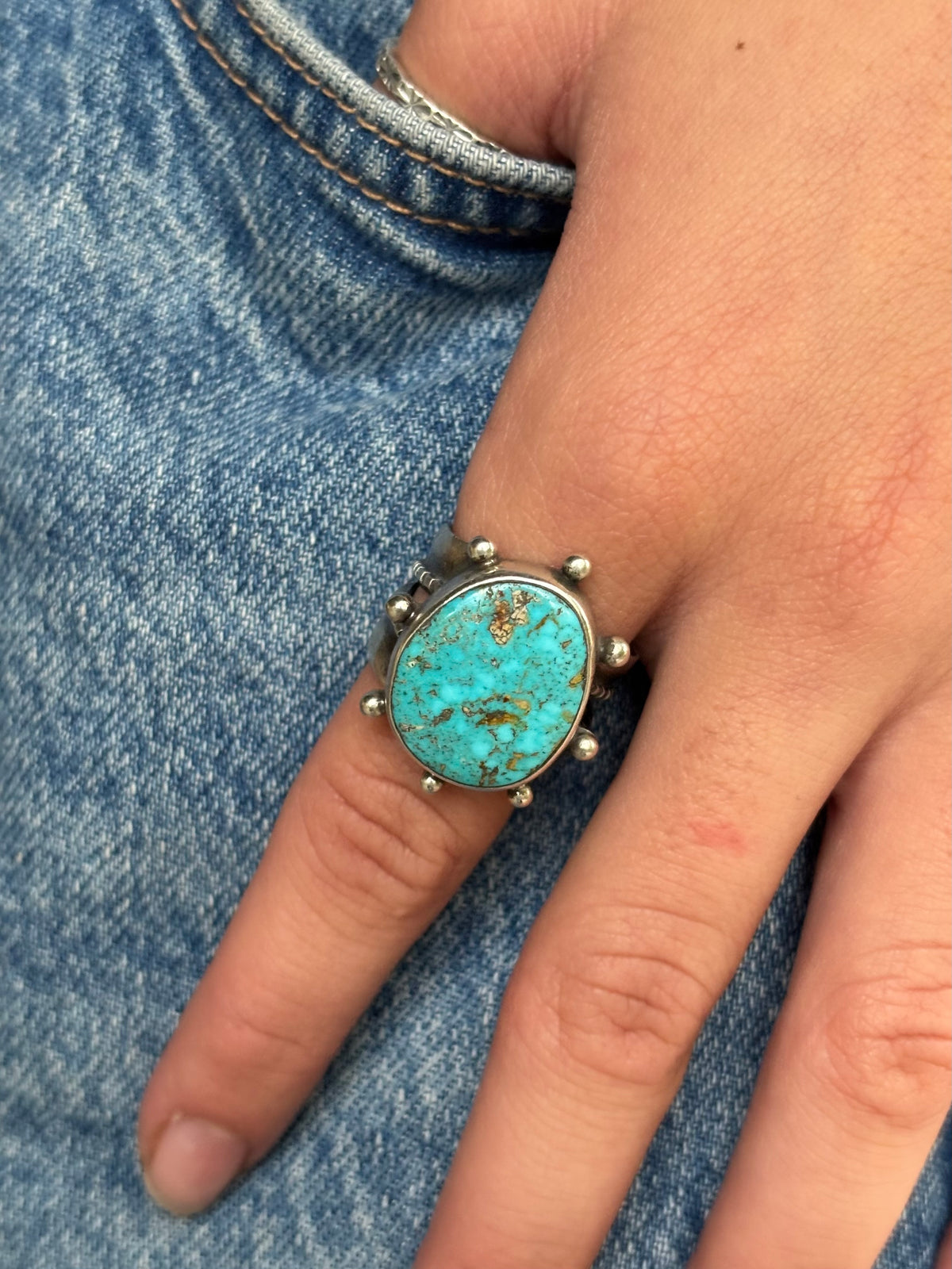 Split-shank Burst Ring with Pilot Mountain Turquoise