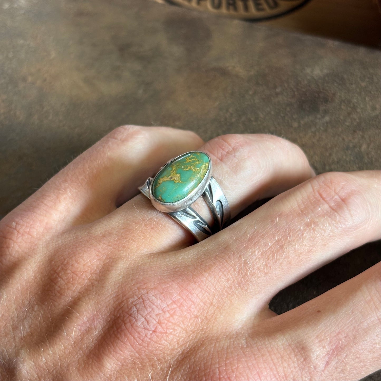 Coin Silver Split-shank Ring with Harcross Turquoise