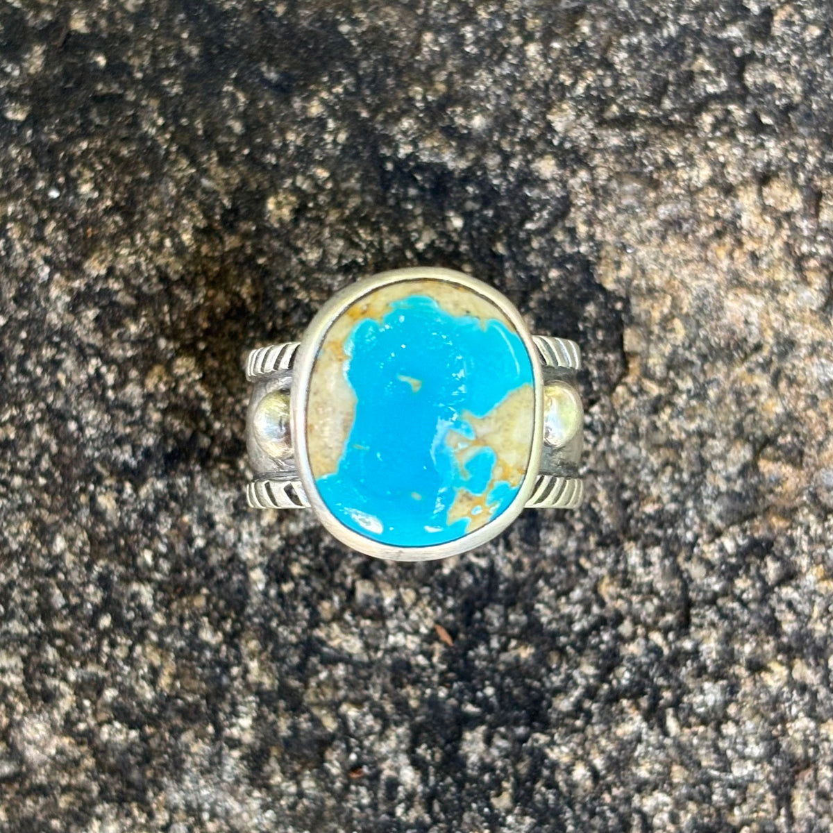 Chased Ring with Royston Turquoise