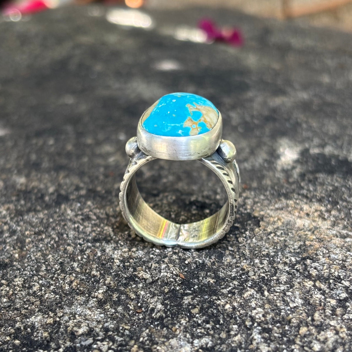 Chased Ring with Royston Turquoise