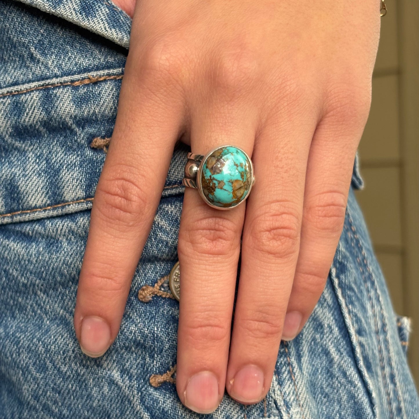 Chased Ring with Royston Turquoise