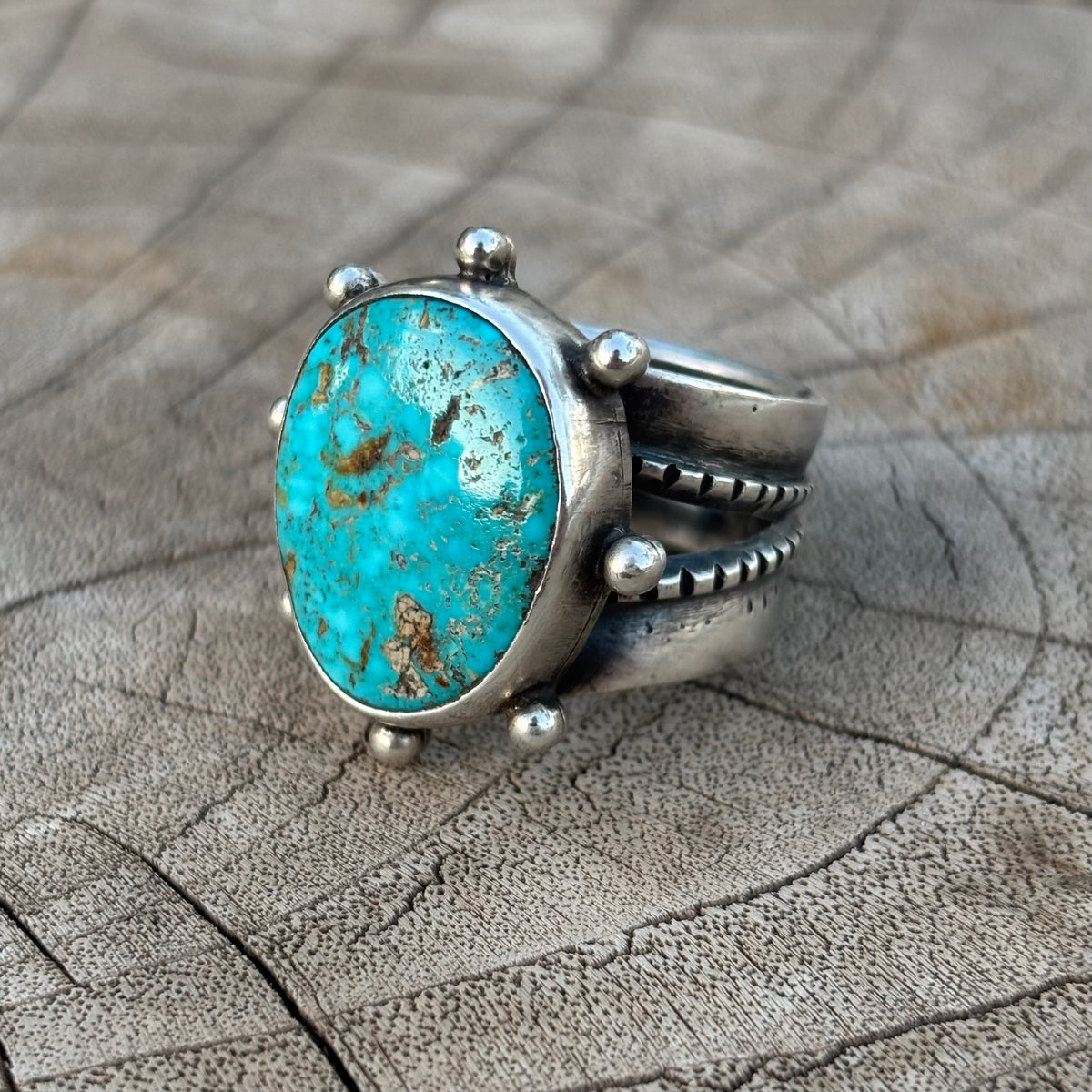 Split-shank Burst Ring with Pilot Mountain Turquoise