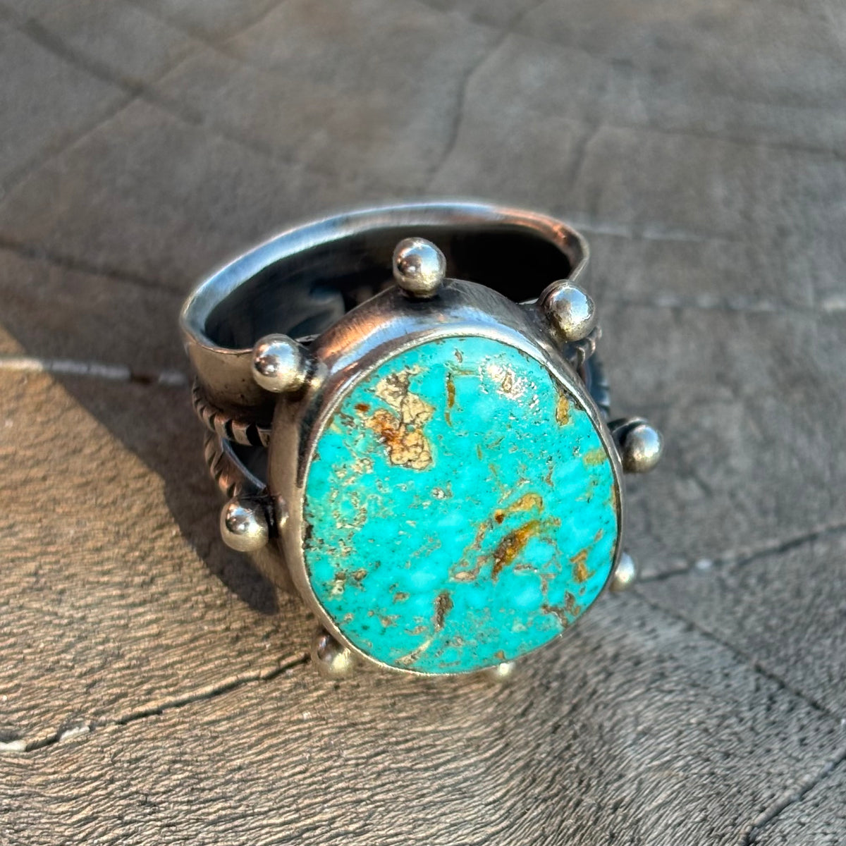 Split-shank Burst Ring with Pilot Mountain Turquoise
